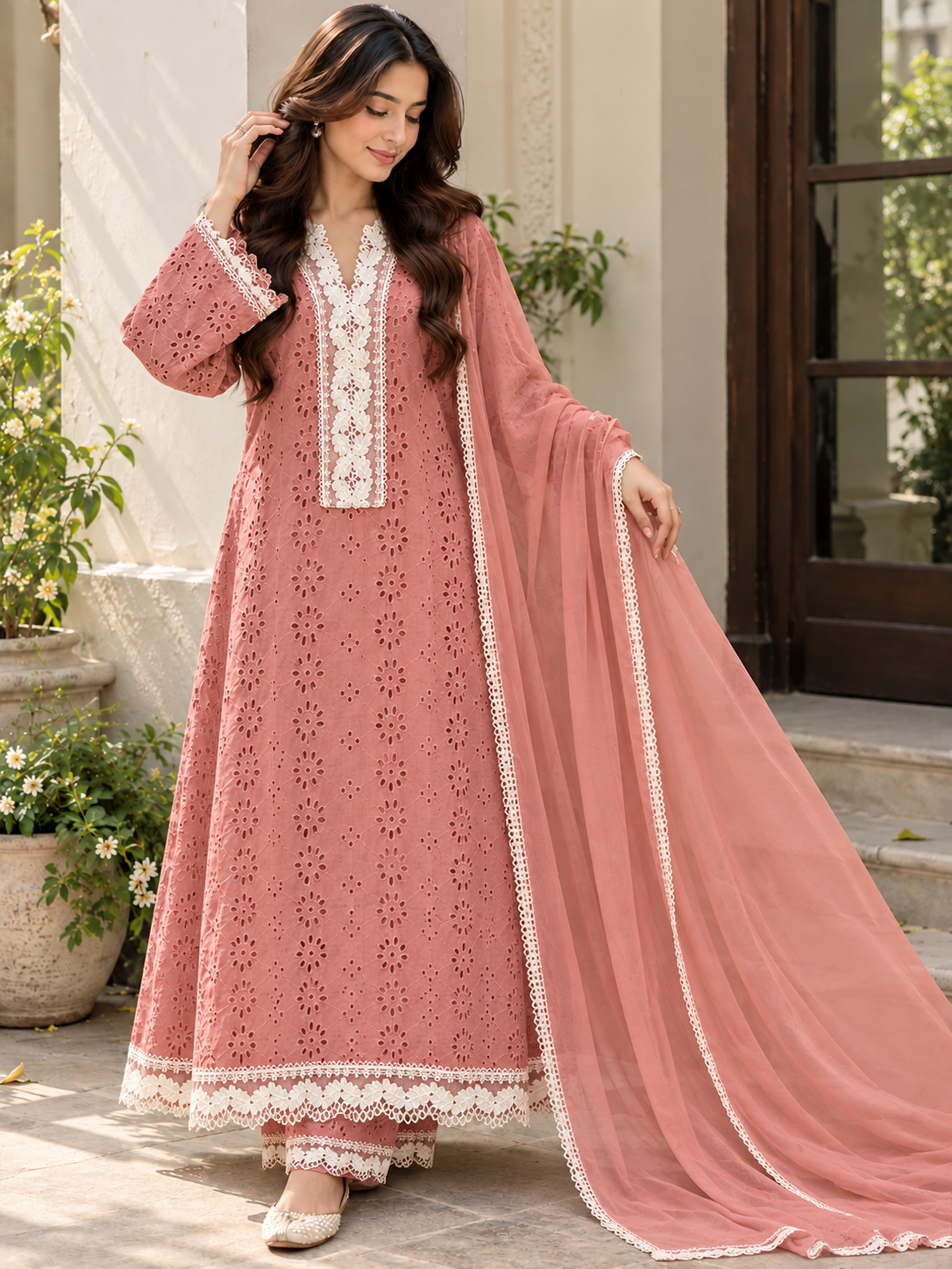 PEACH HAKOBA LONG KAFTAN SUIT