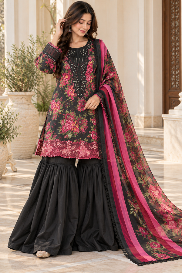 FLORAL COTTON PATCH GARARA SUIT