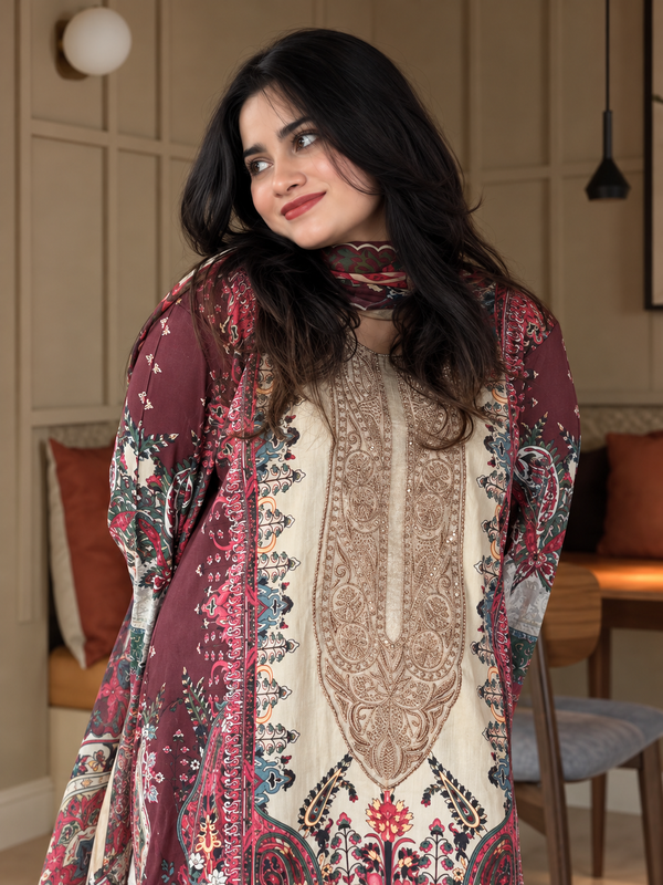 COFFEE COTTON PATCH READYMADE SUIT