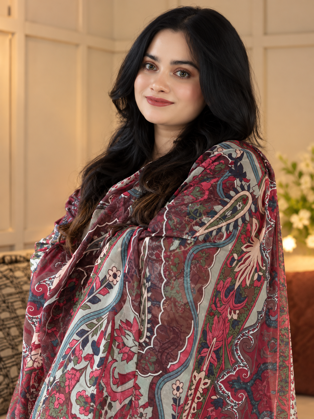 COFFEE COTTON PATCH READYMADE SUIT