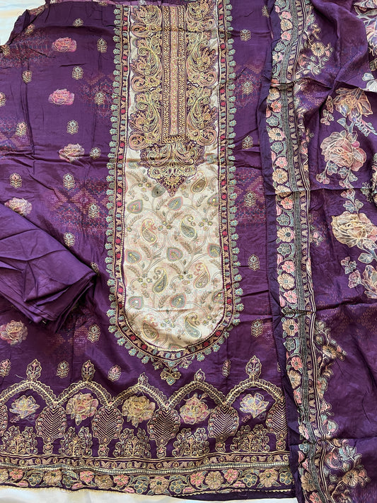PURPLE MUSLIN EMBROIDERY SUIT 281
