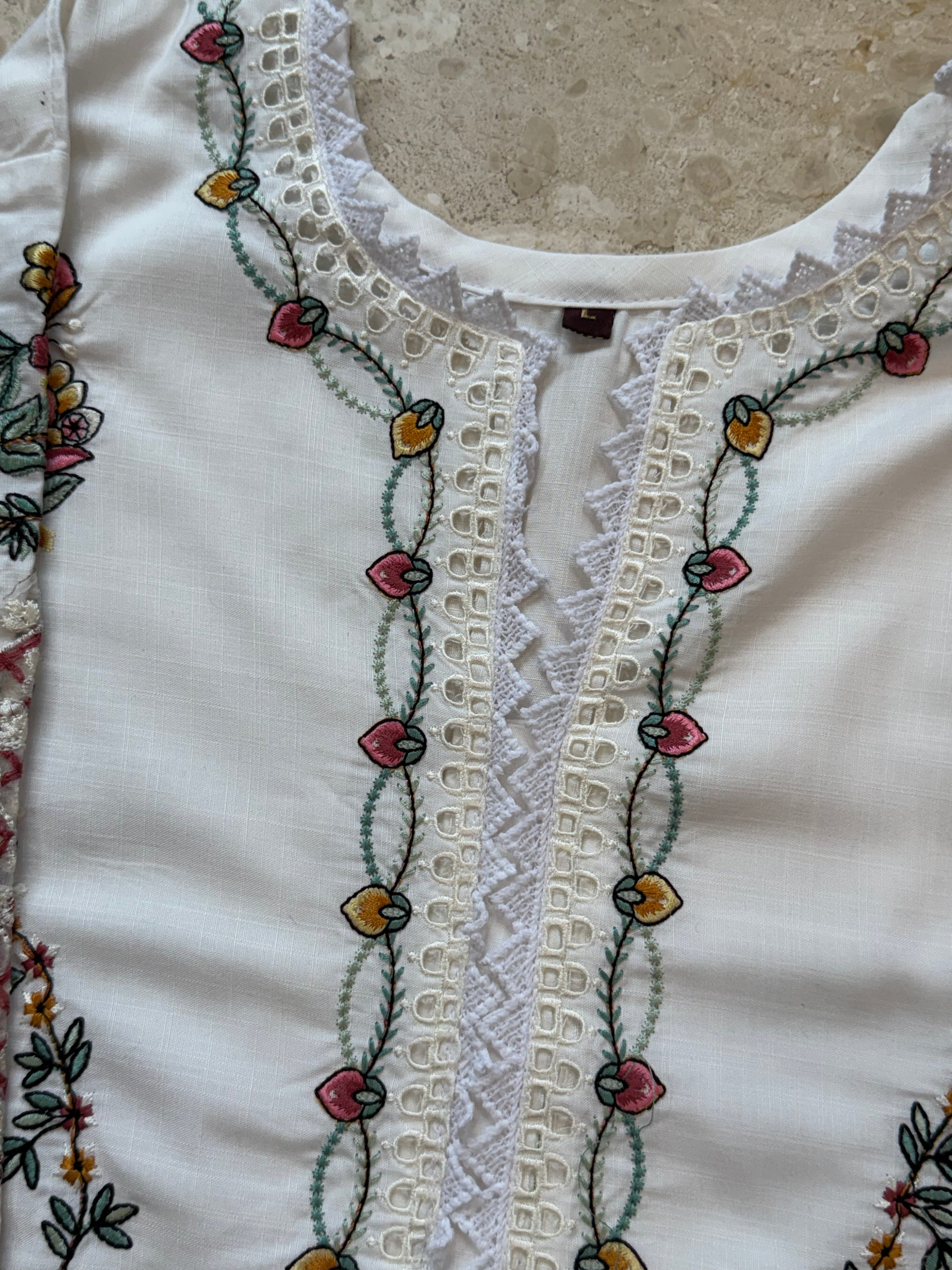 WHITE JUGNU LAWN EMBROIDERY SUIT