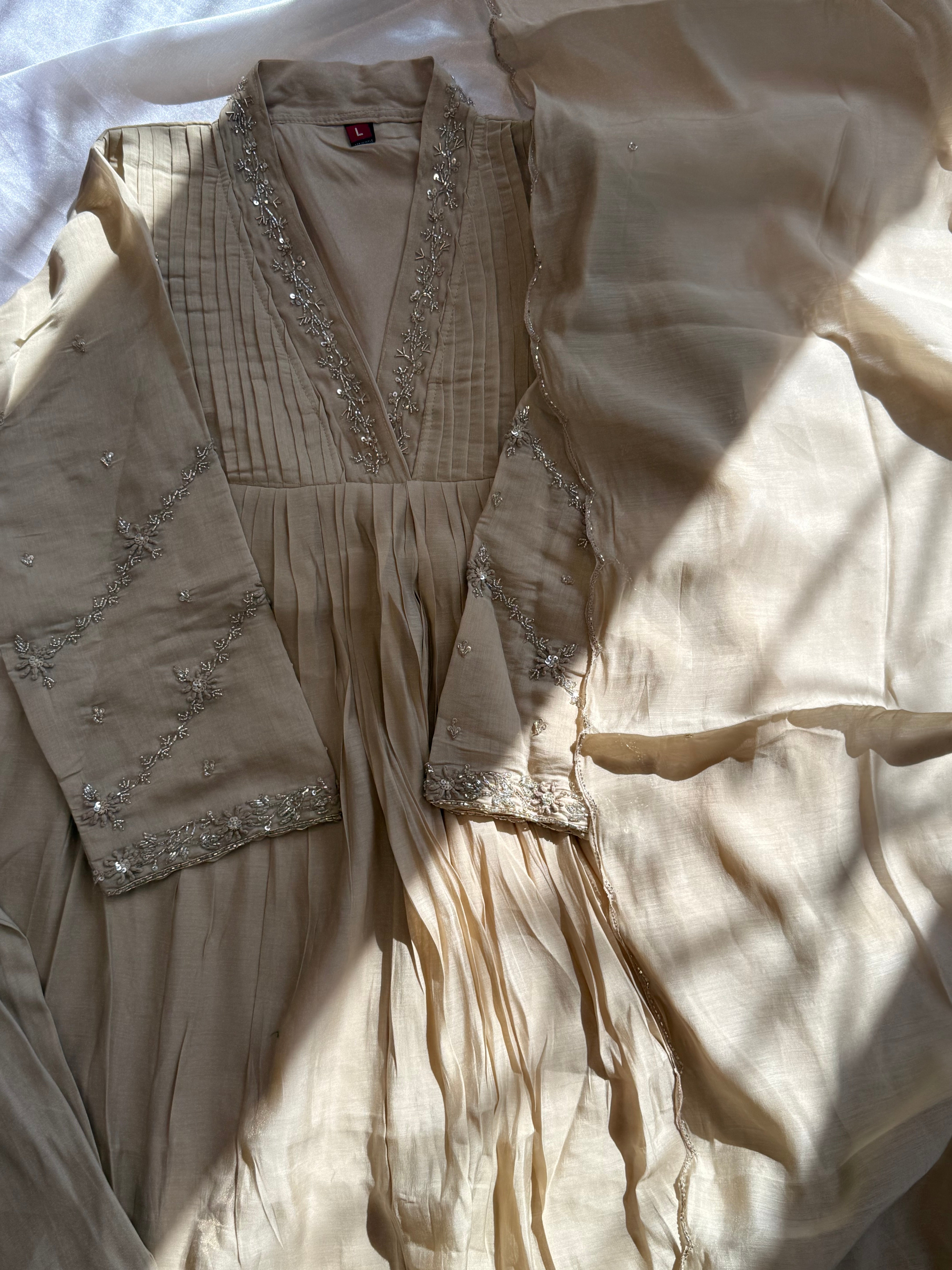 BEIG HANDWORK FROCK 7001 Q