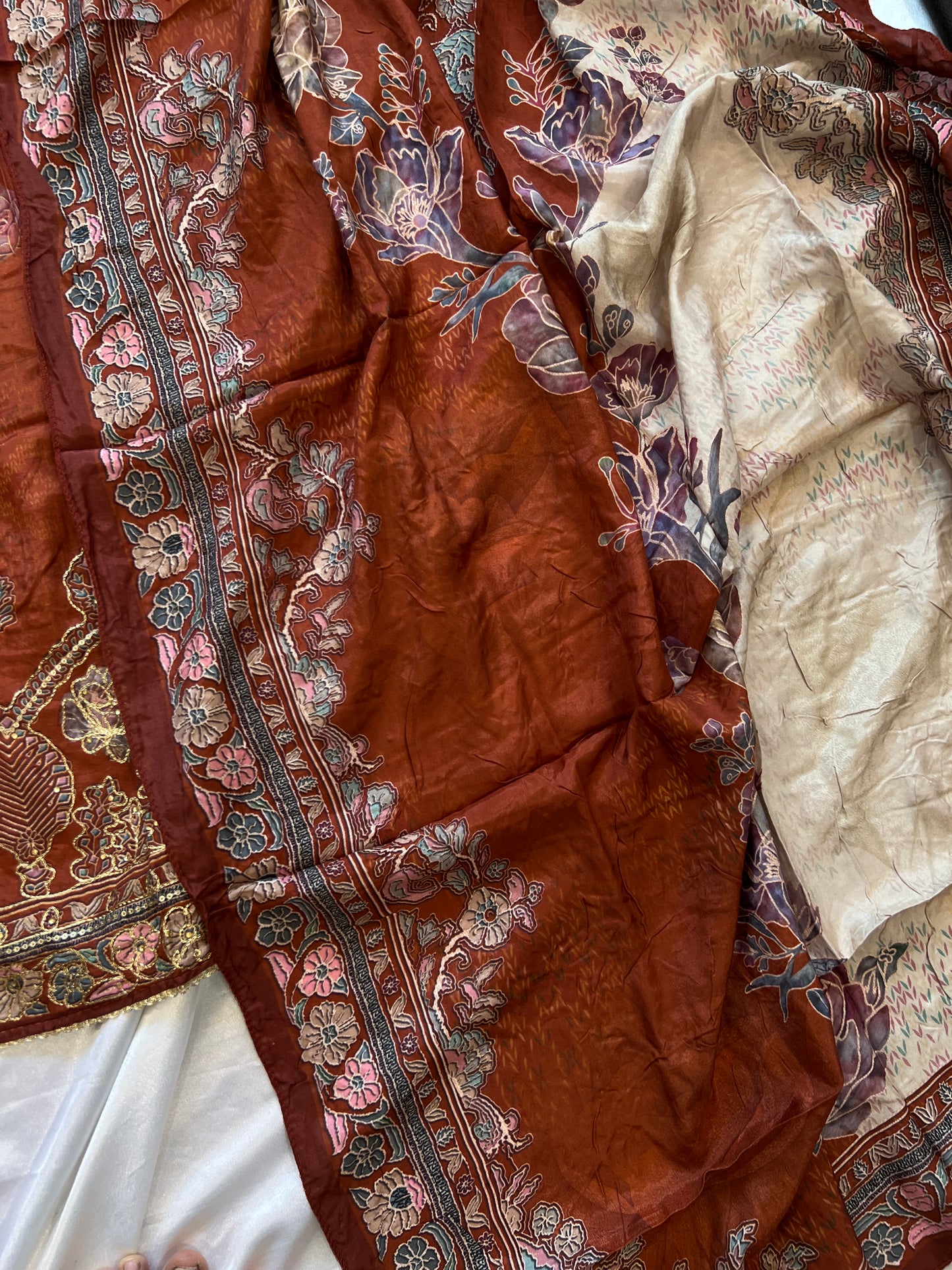 RUST MUSLIN EMBROIDERY SUIT 281