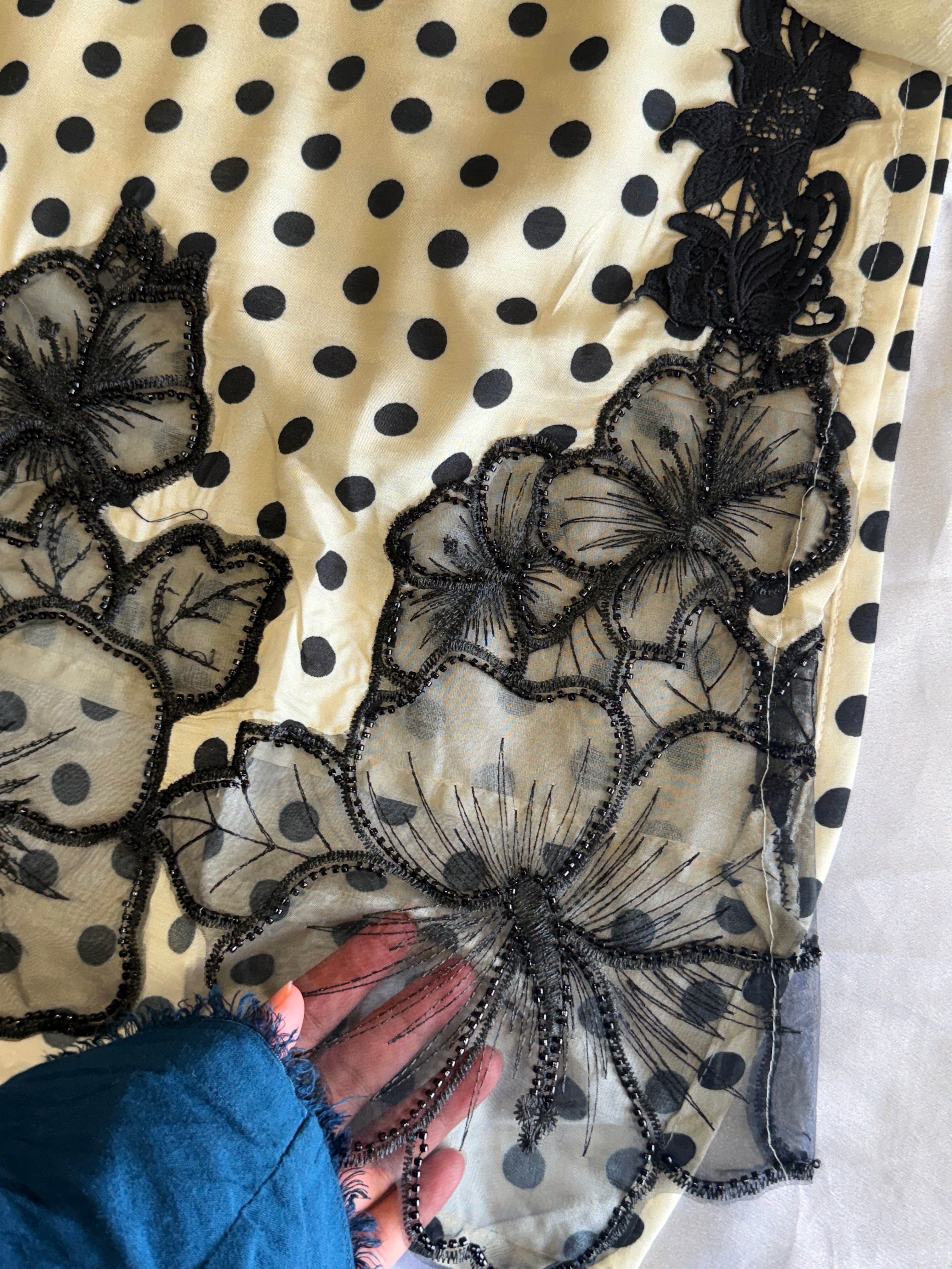 POLKA MUSLIN LONG KAFTAN SUIT Q