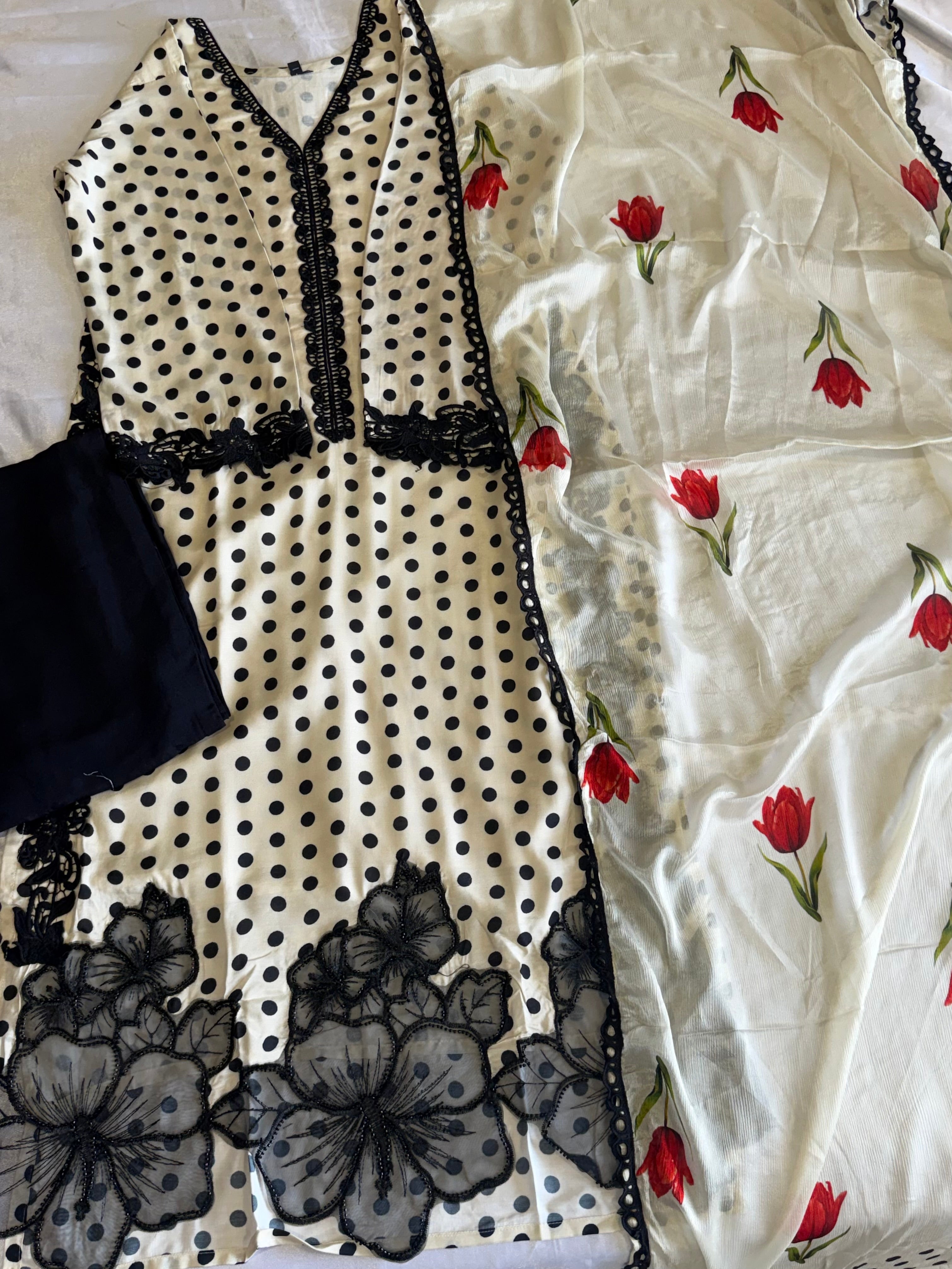 POLKA MUSLIN LONG KAFTAN SUIT Q