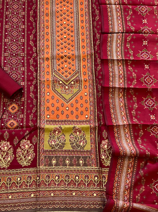 RED NAYAB MUSLIN EMBROIDERY SUIT
