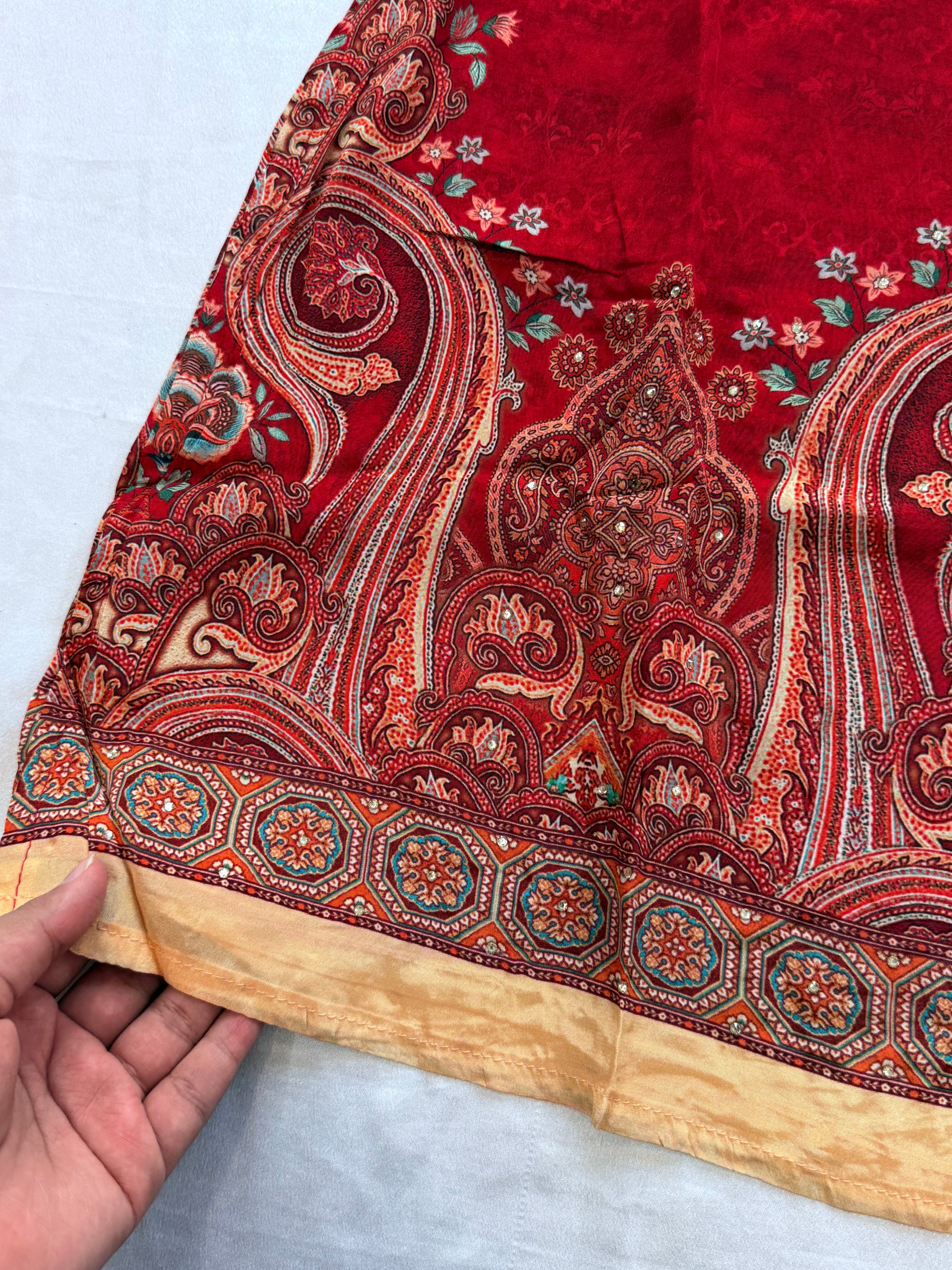 RED CREPE FARSHI SUIT