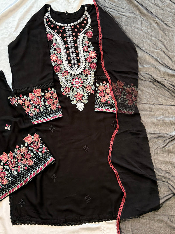 IMROZA BLACK RAYON EMBROIDERY SUIT 8 Q