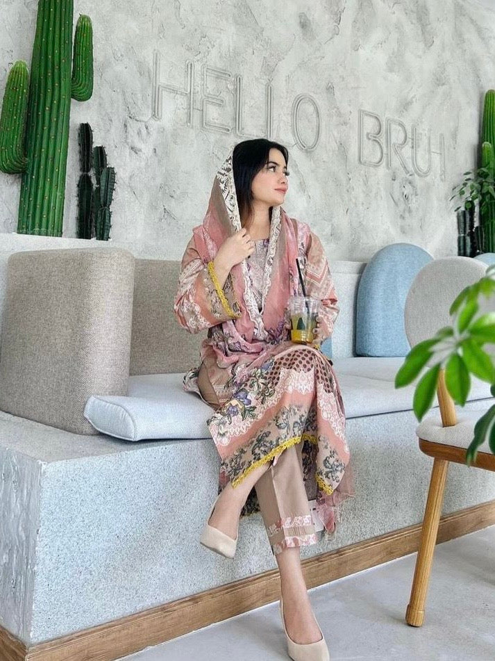 HARSHA PEACH COTTON PATCH SUIT
