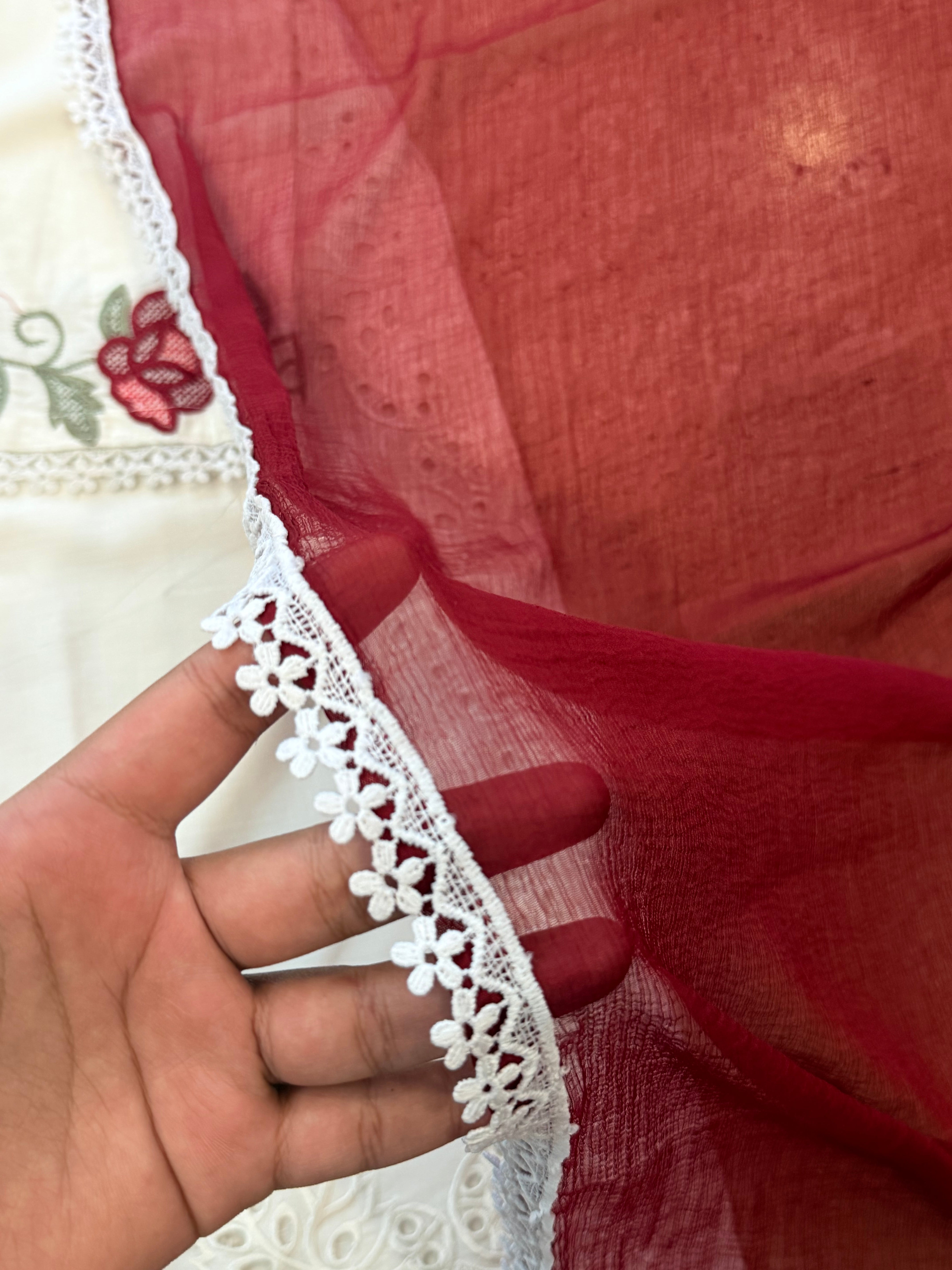MILKY WHITE LAWN FLOWER FARSHI SUIT