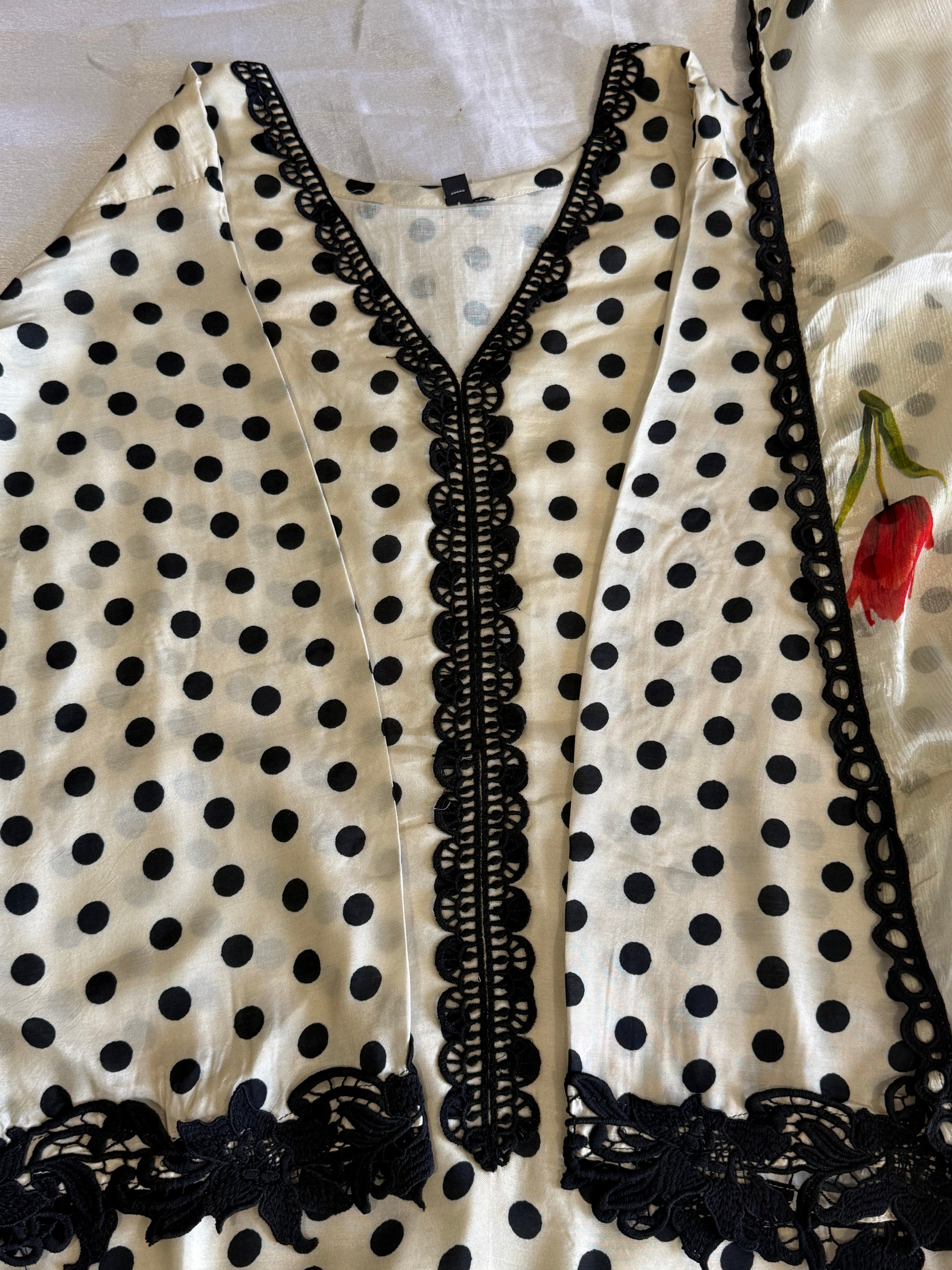 POLKA MUSLIN LONG KAFTAN SUIT Q