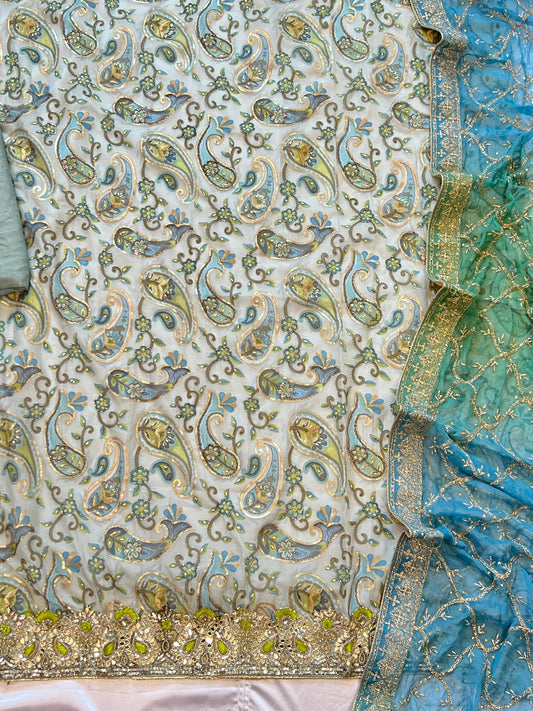 ZARQASH PURE ORGANZA HAND WORK SUIT