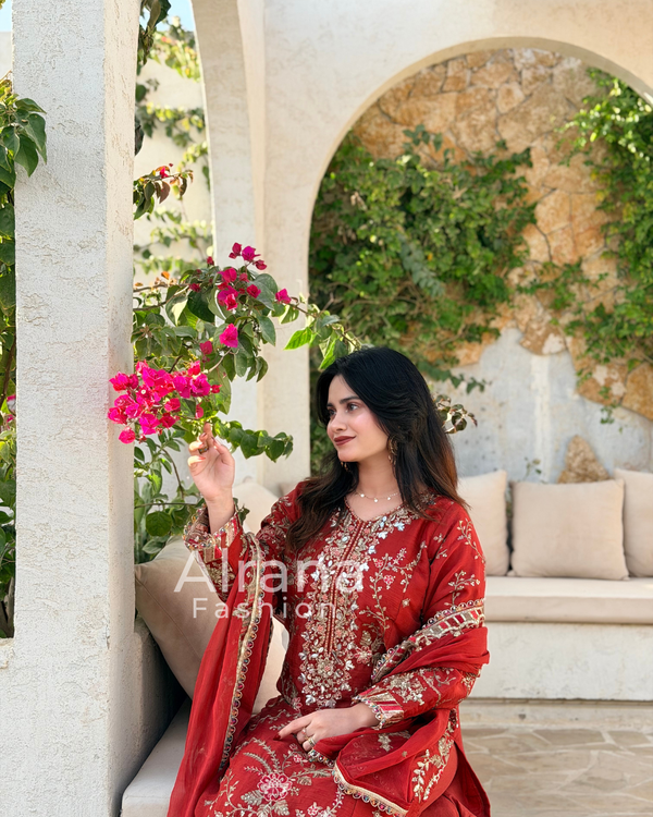 NOOR -E-CHIFFON RUST READYMADE SUIT