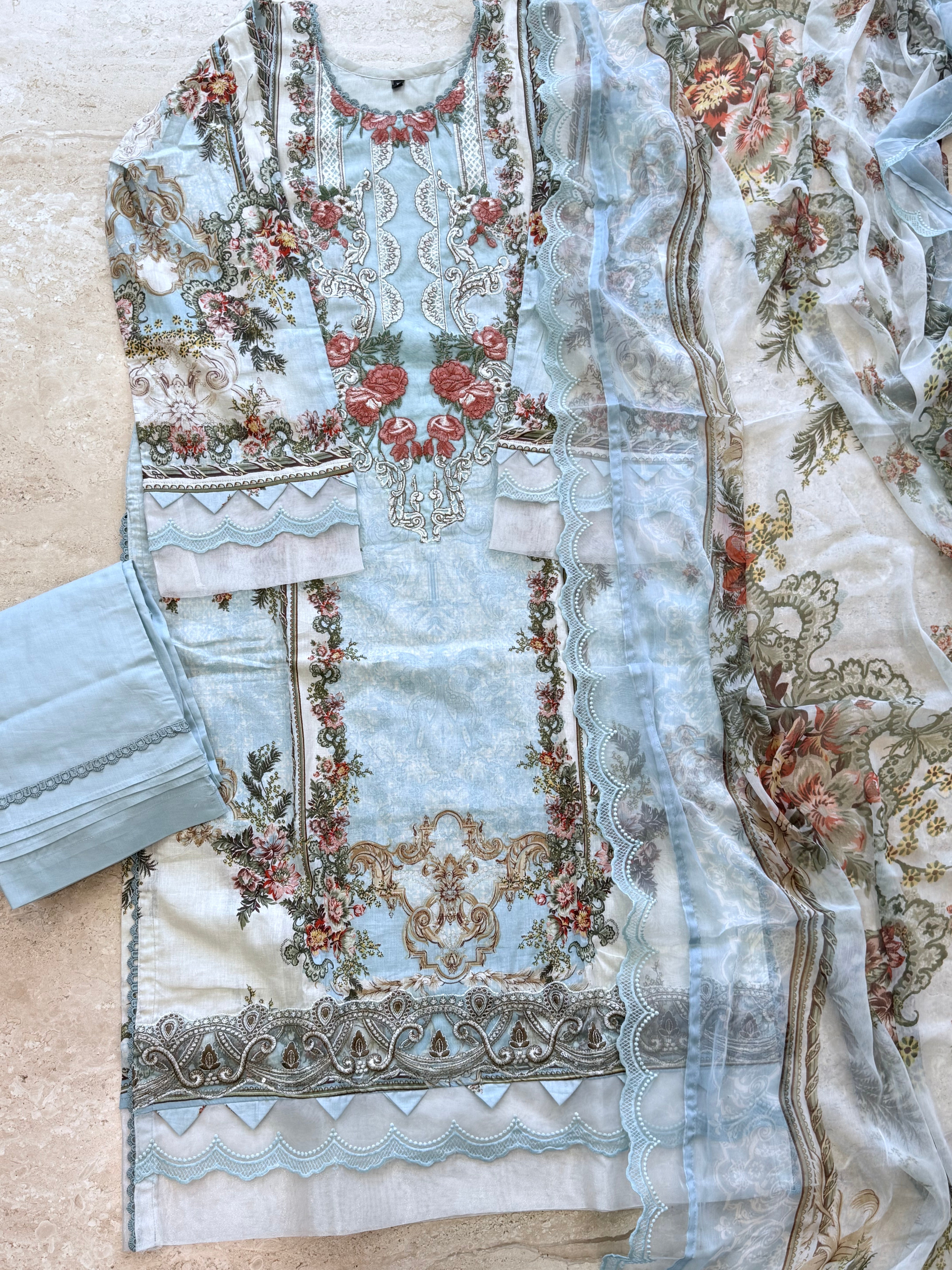 SKY BLUE PATCH READYMADE SUIT