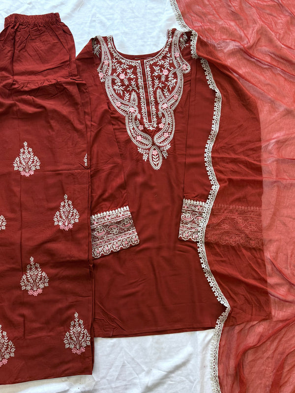 RUST LAWN FARSHI SHALWAR SET