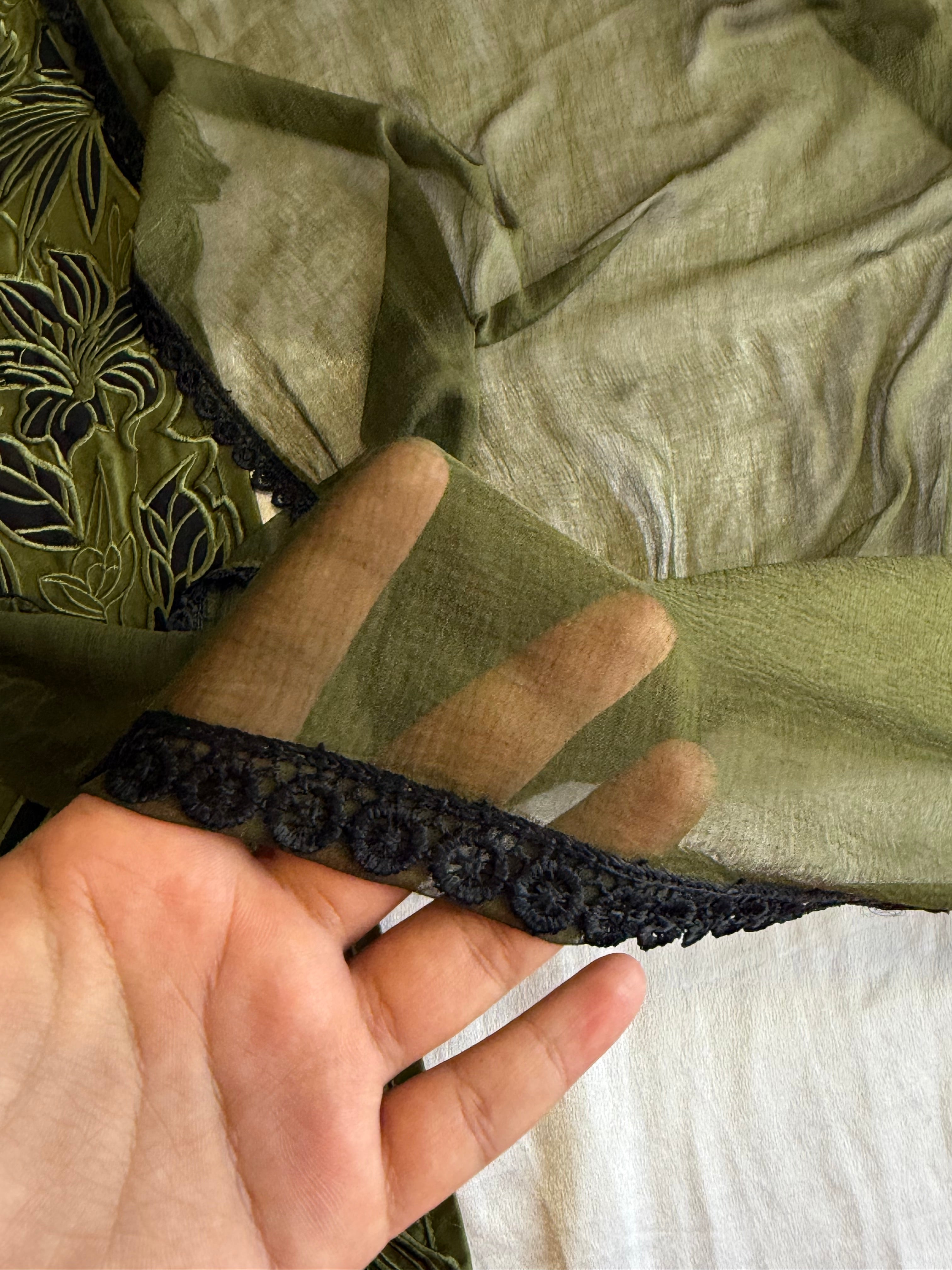 OLIVE LAWN KAFTAN EMBROIDERY SUIT