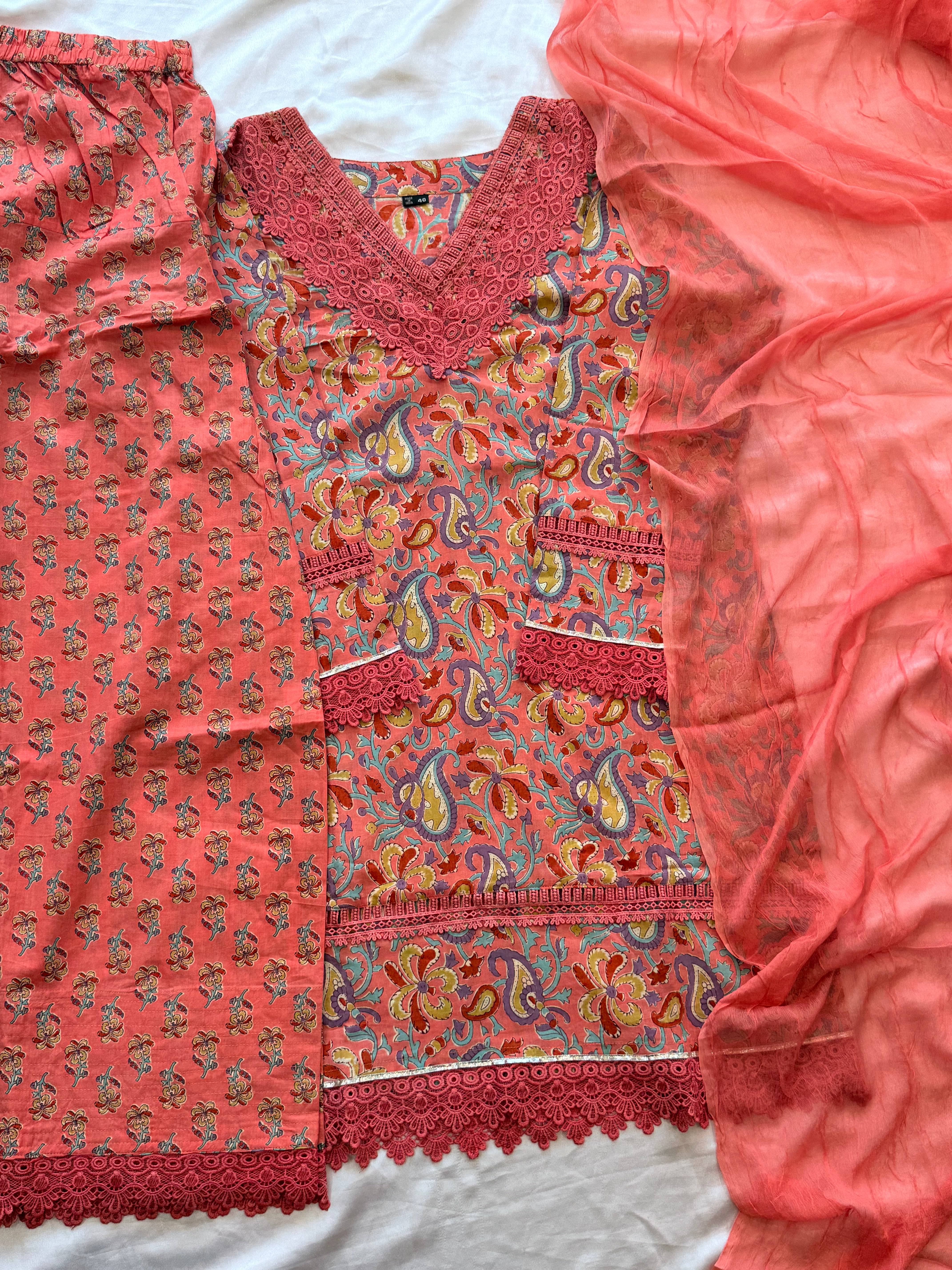 PEACH PURE COTTON SHALWAR SUIT Q