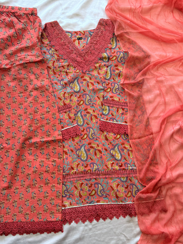 PEACH PURE COTTON SHALWAR SUIT Q