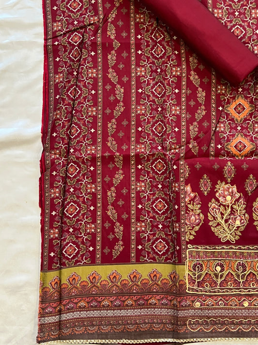 RED NAYAB MUSLIN EMBROIDERY SUIT