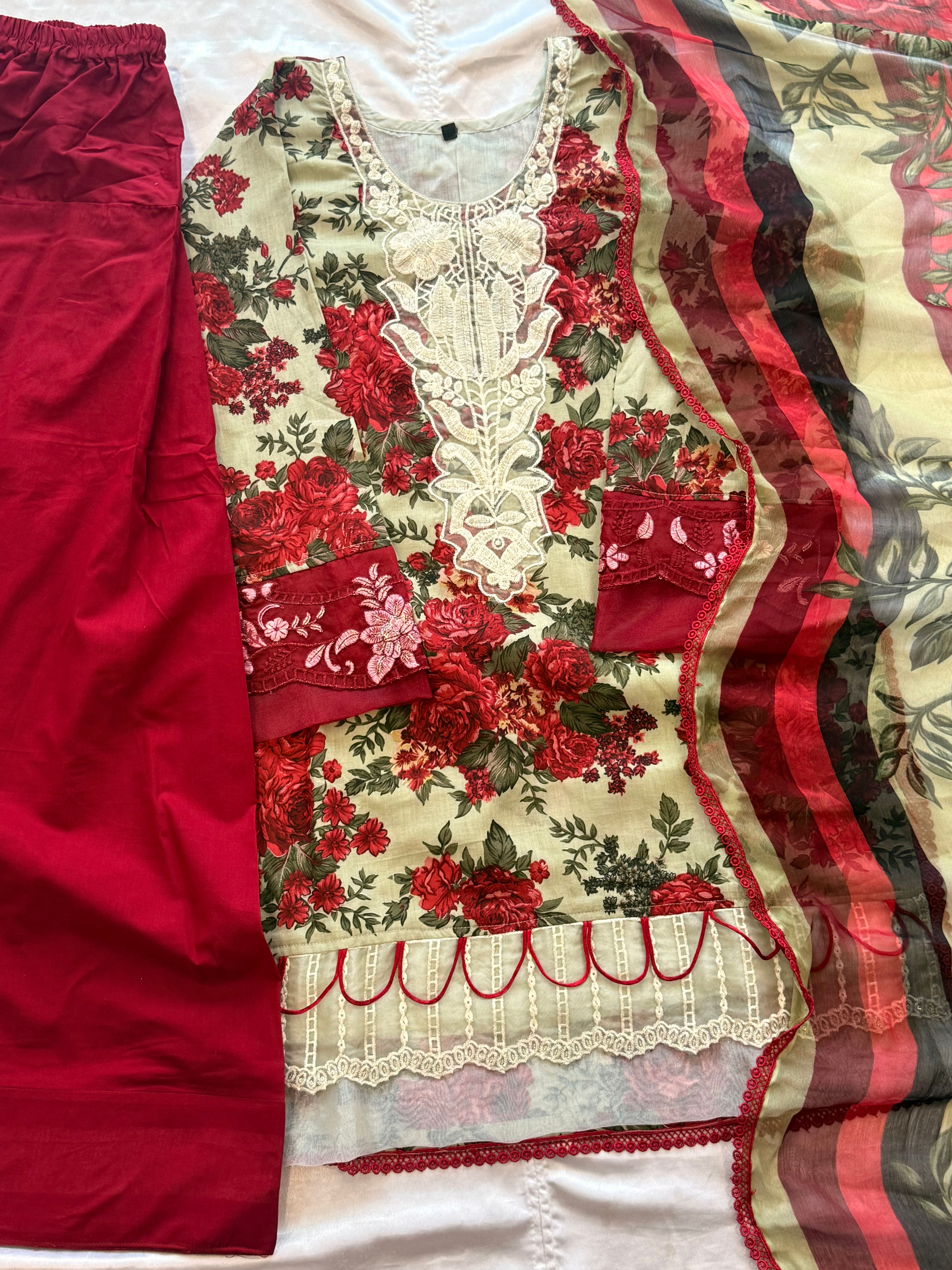 FLORAL COTTON PATCH FARSHI SHALWAR SUIT 2