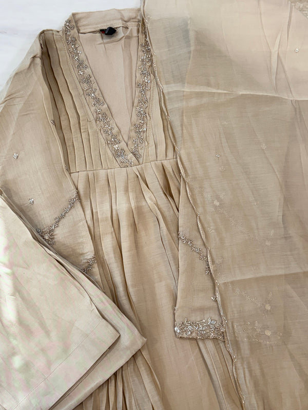 BEIG HANDWORK FROCK 7001 Q