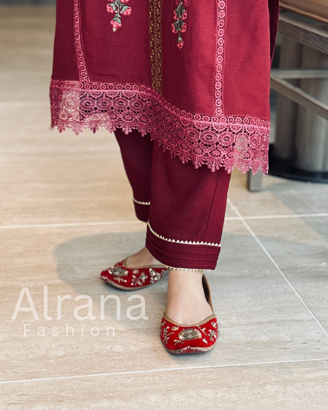 MARIA B MAROON RAYON EMBROIDERY SUIT Q