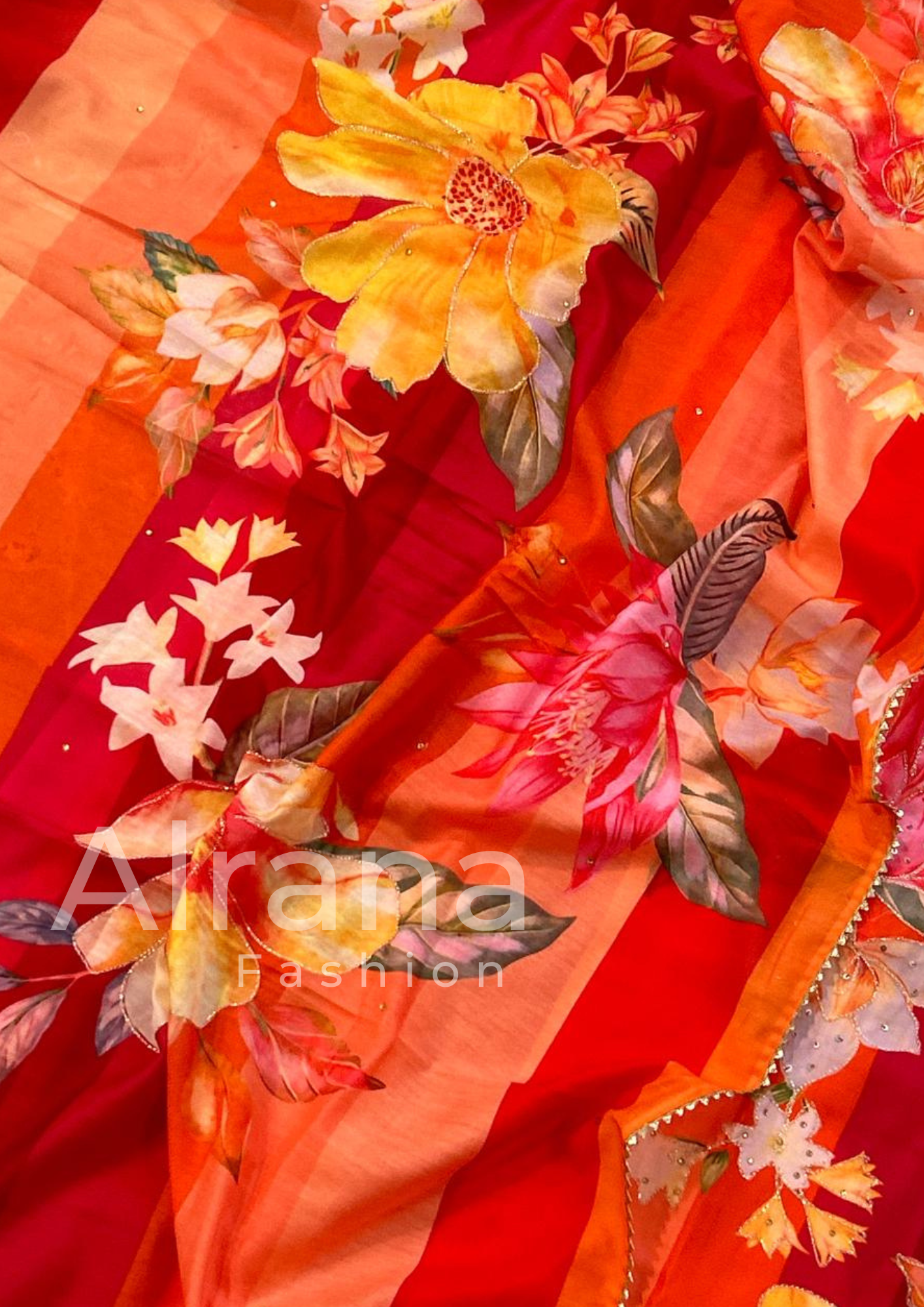 SARA ORANGE JAM SATIN EMBROIFERY SUIT