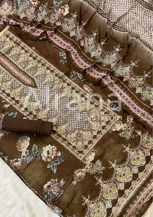 LIGHT BROWN MUSLIN EMBROIDERY SUIT