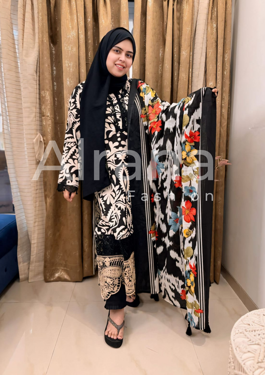 SABA ZEBRA BLACK AND BEIG COTTON PATCH SUIT