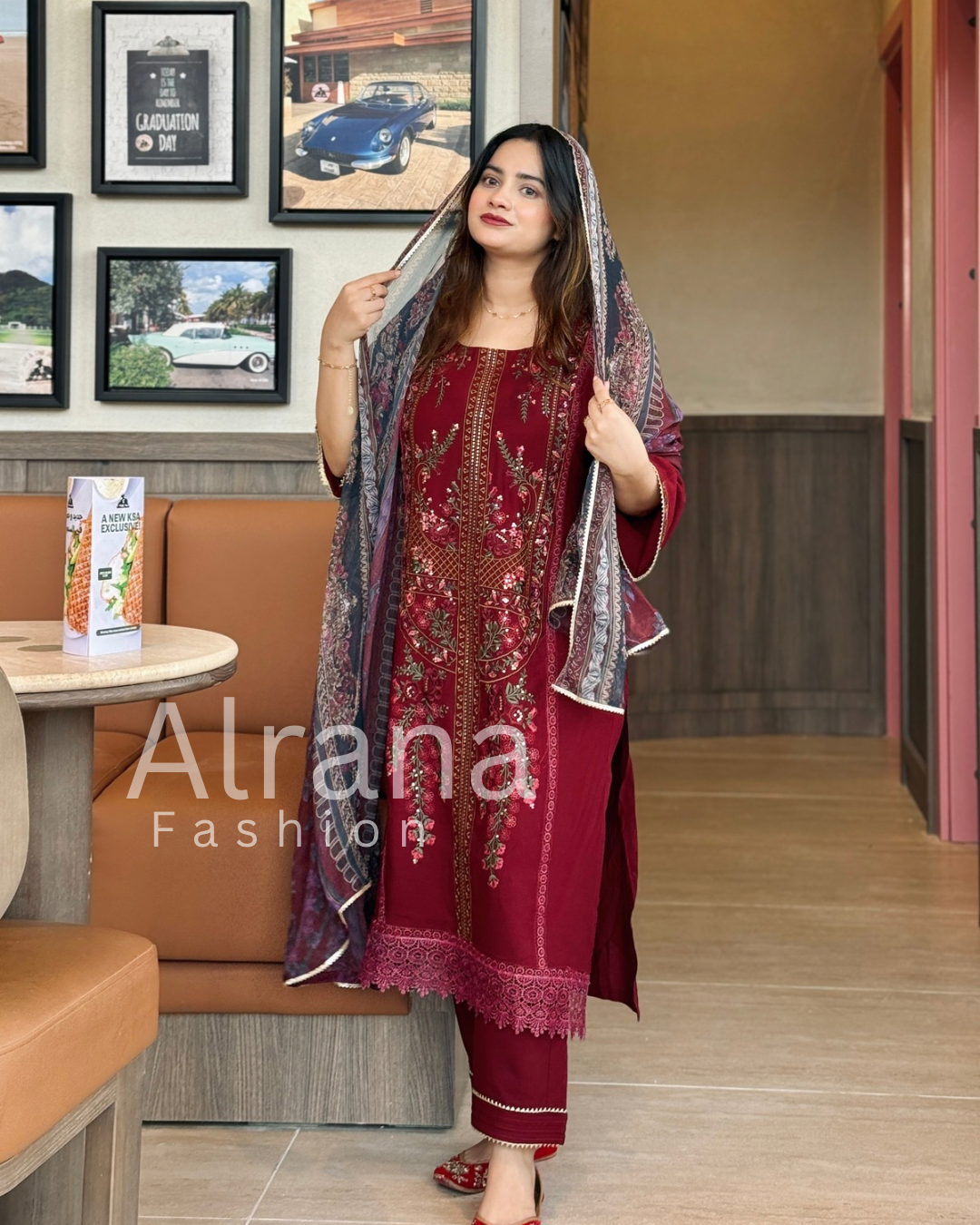 MARIA B MAROON RAYON EMBROIDERY SUIT Q