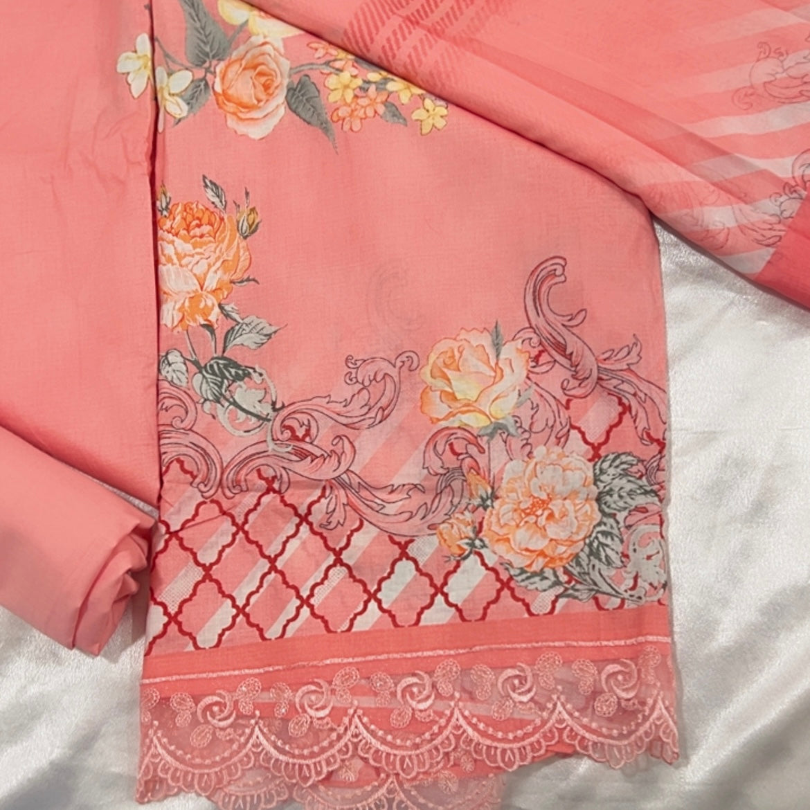 PEACH AAYKA COTTON EMBROIDERY SUIT