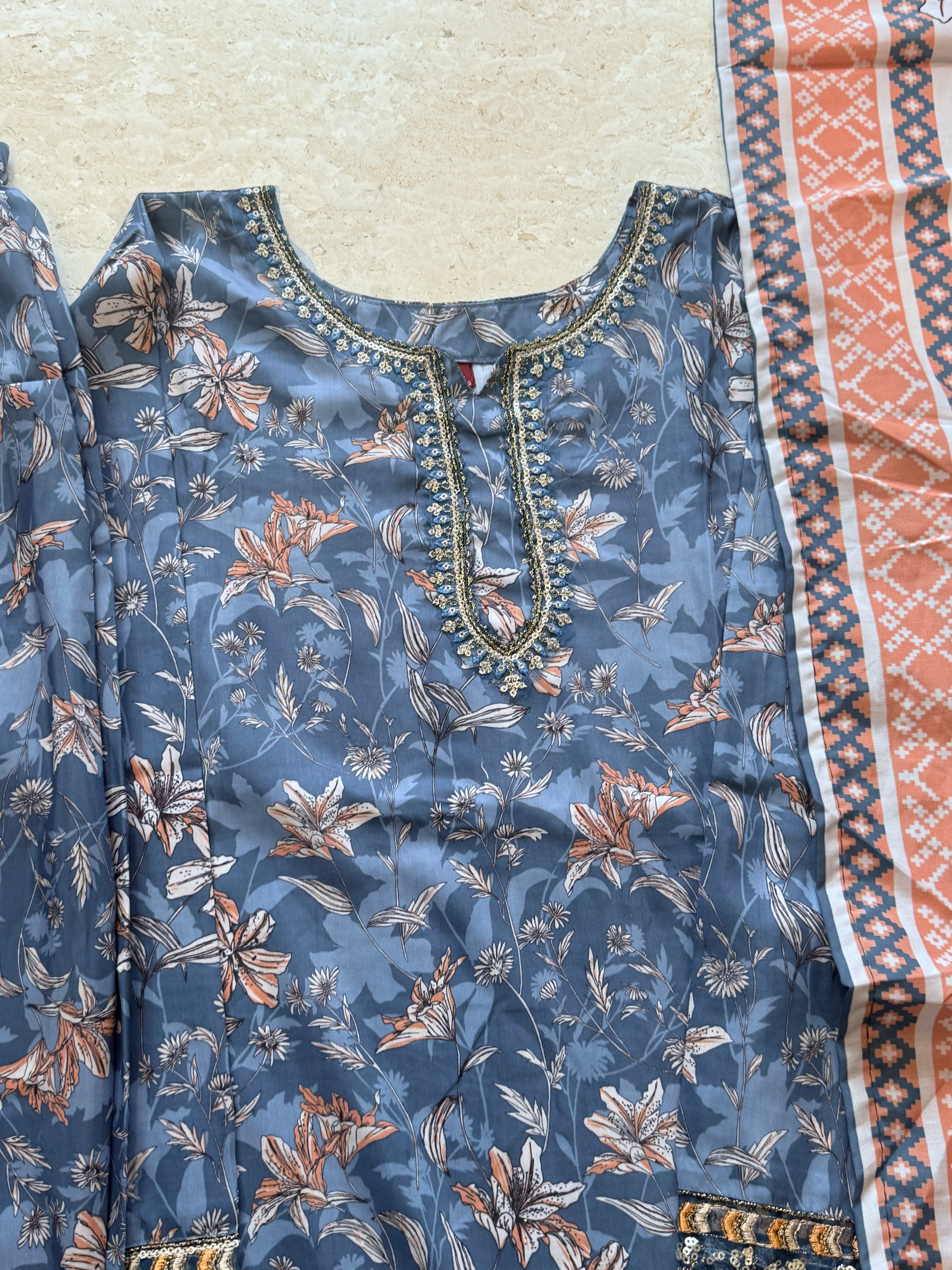 HANIA CREPE FARSHI SHALWAR SUIT  Q