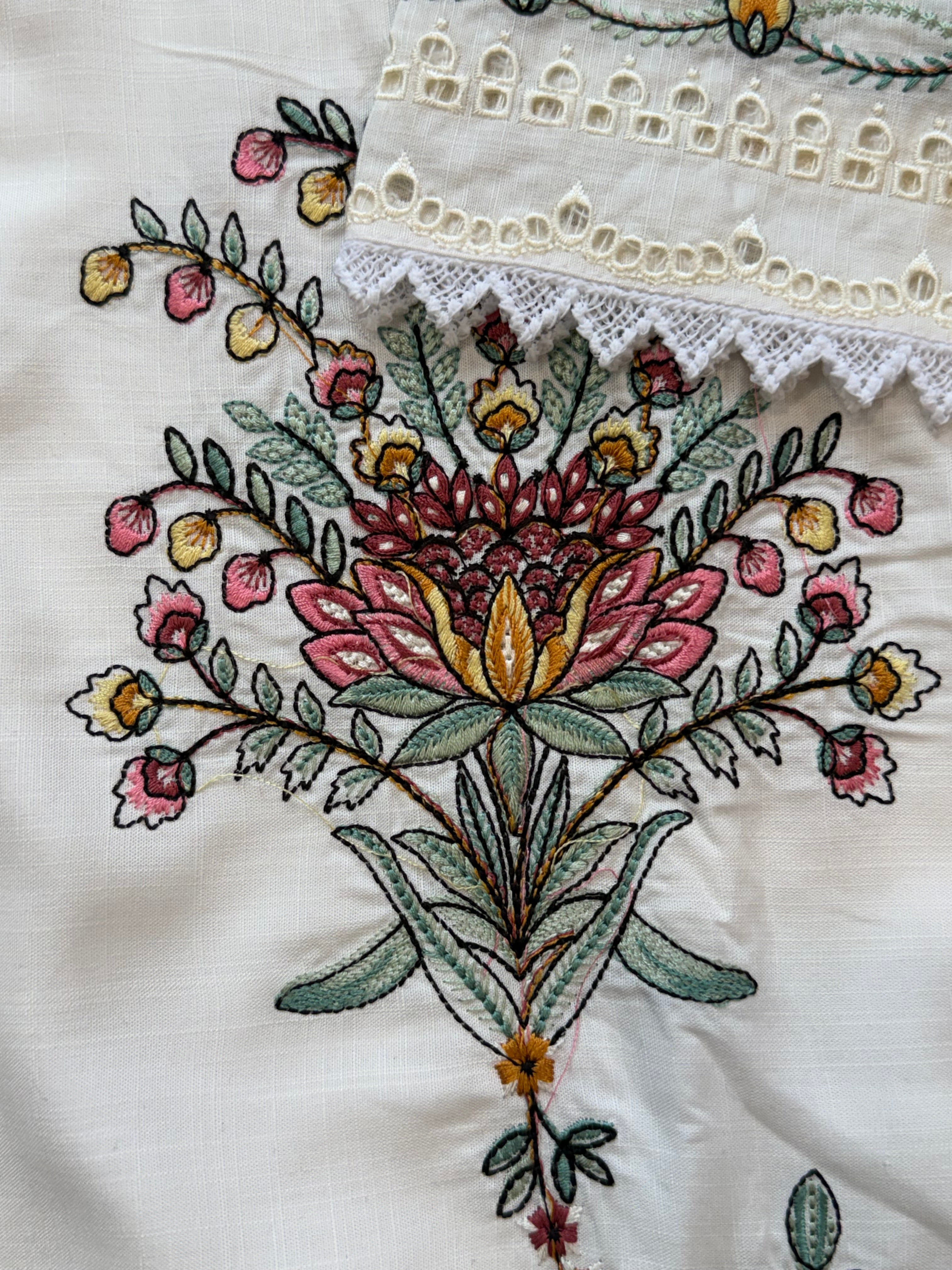 WHITE JUGNU LAWN EMBROIDERY SUIT