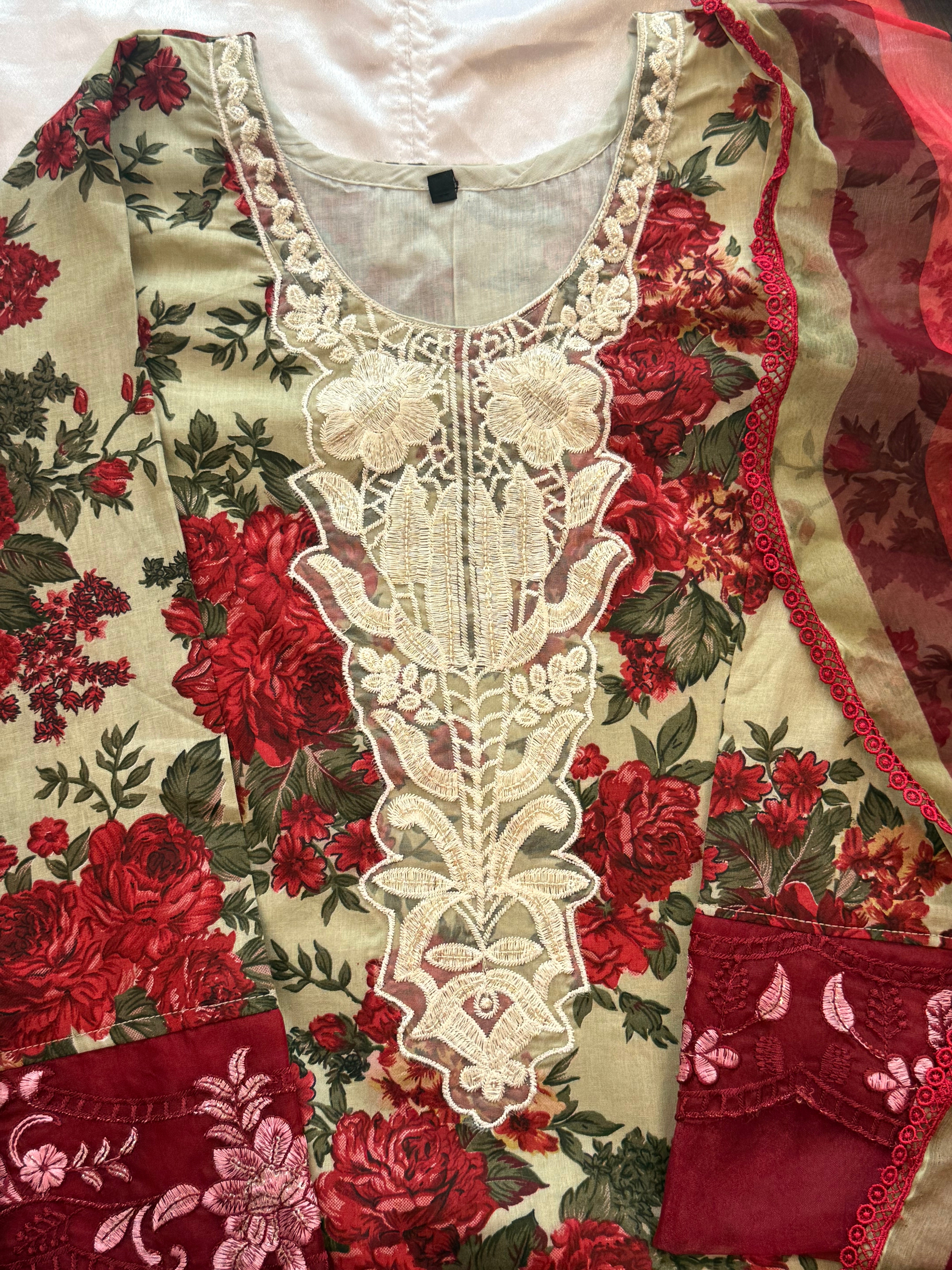 FLORAL COTTON PATCH FARSHI SHALWAR SUIT 2