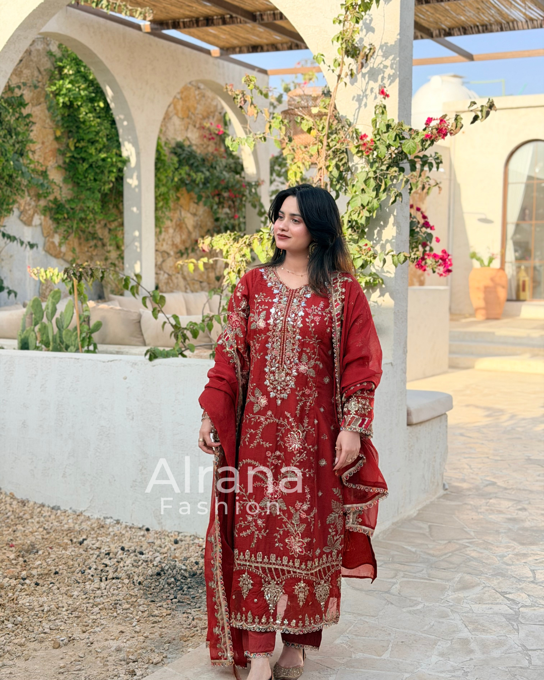 NOOR -E-CHIFFON RUST READYMADE SUIT 6001