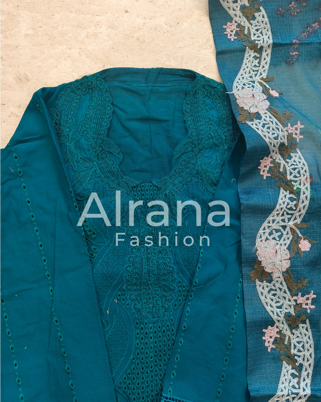 HANIA PEACOCK BLUE READYMADE SUIT