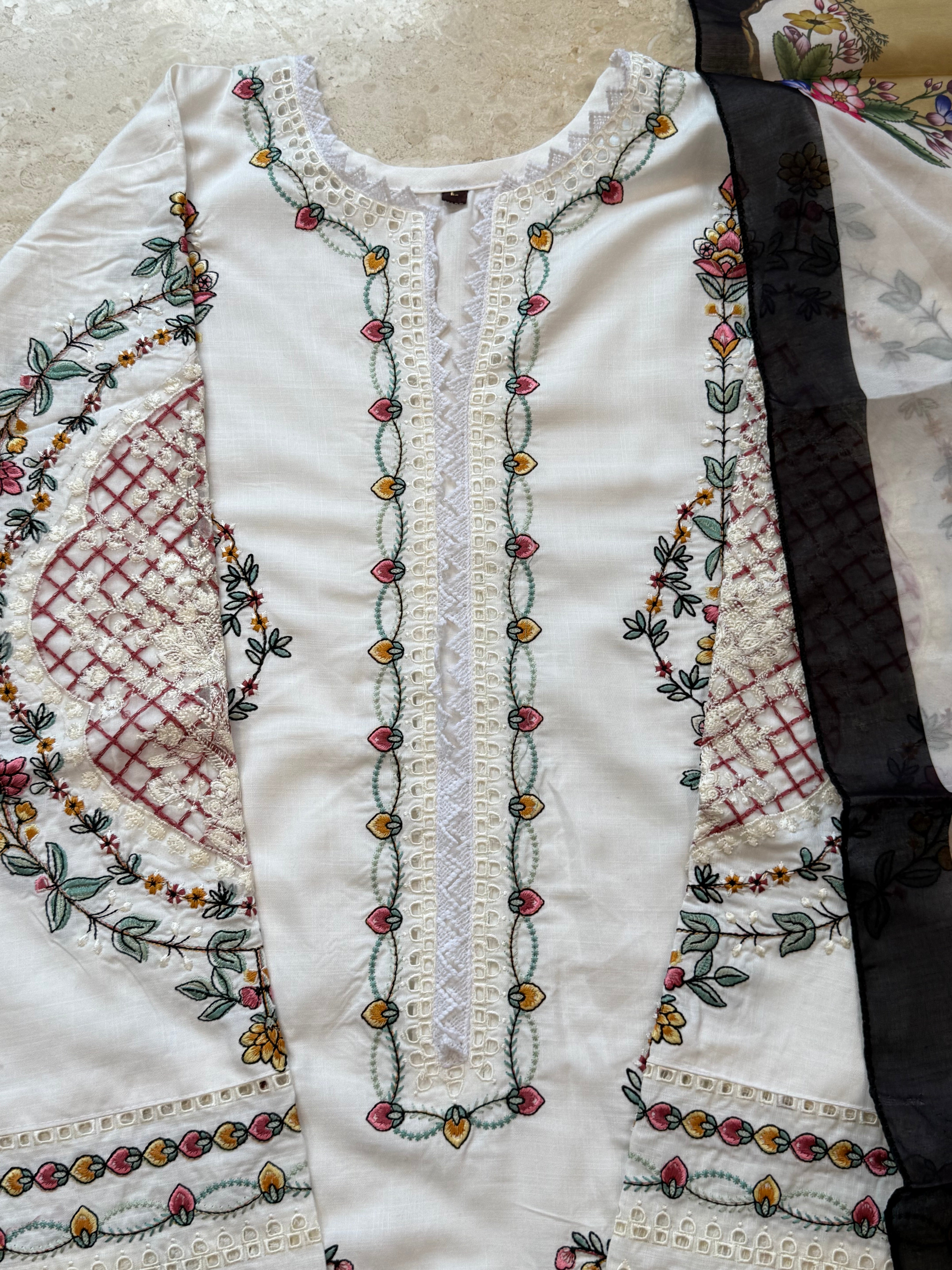 WHITE JUGNU LAWN EMBROIDERY SUIT