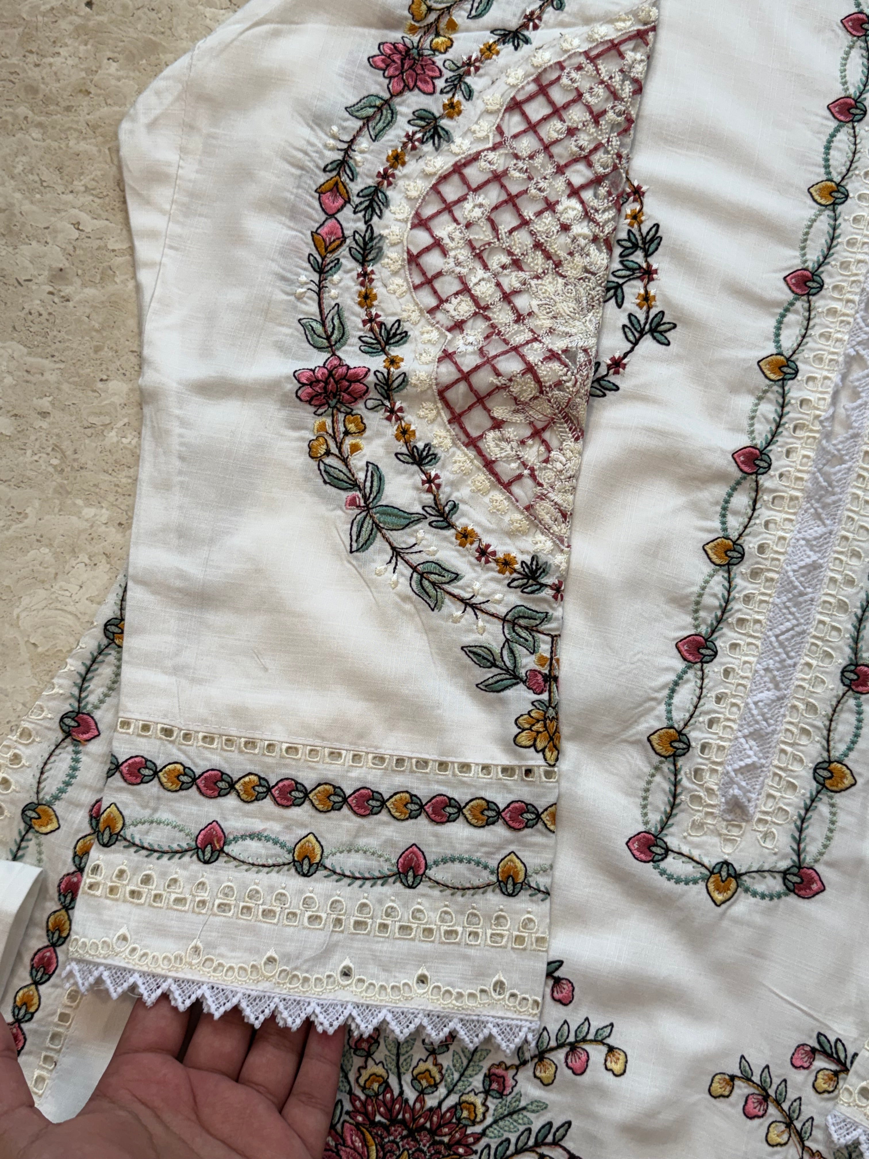 WHITE JUGNU LAWN EMBROIDERY SUIT