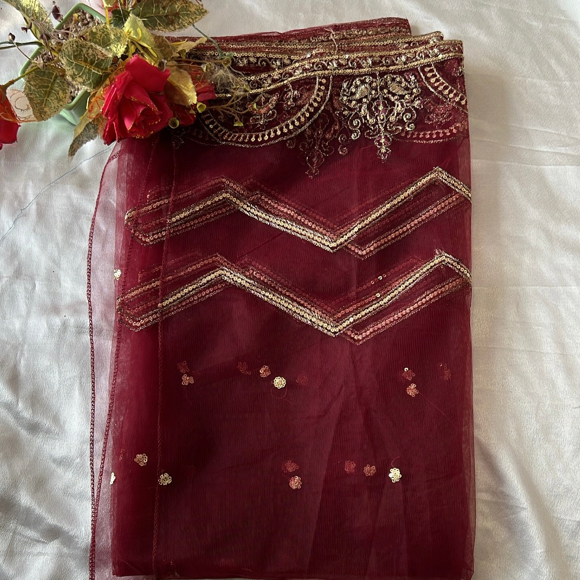 MAROON VELVET EMBROIDERY SUIT F 17011