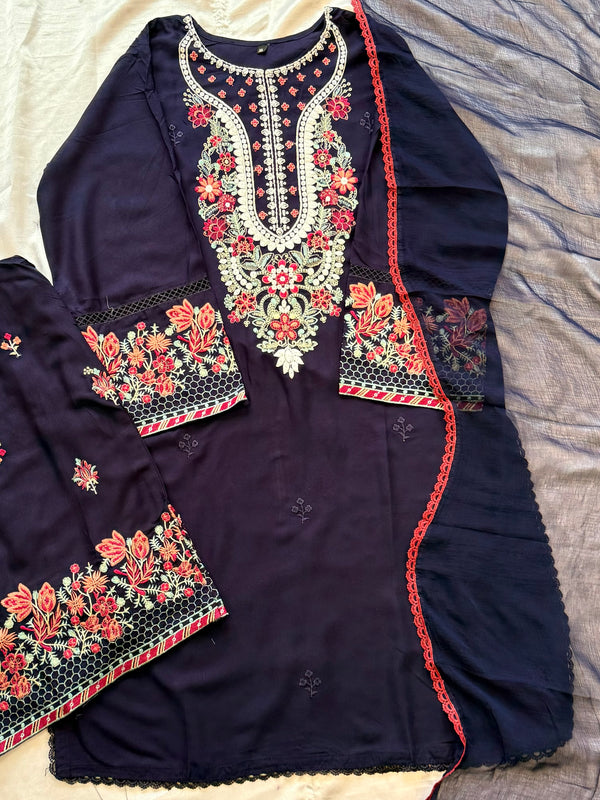 IMROZA BLUE RAYON EMBROIDERY SUIT 7 Q