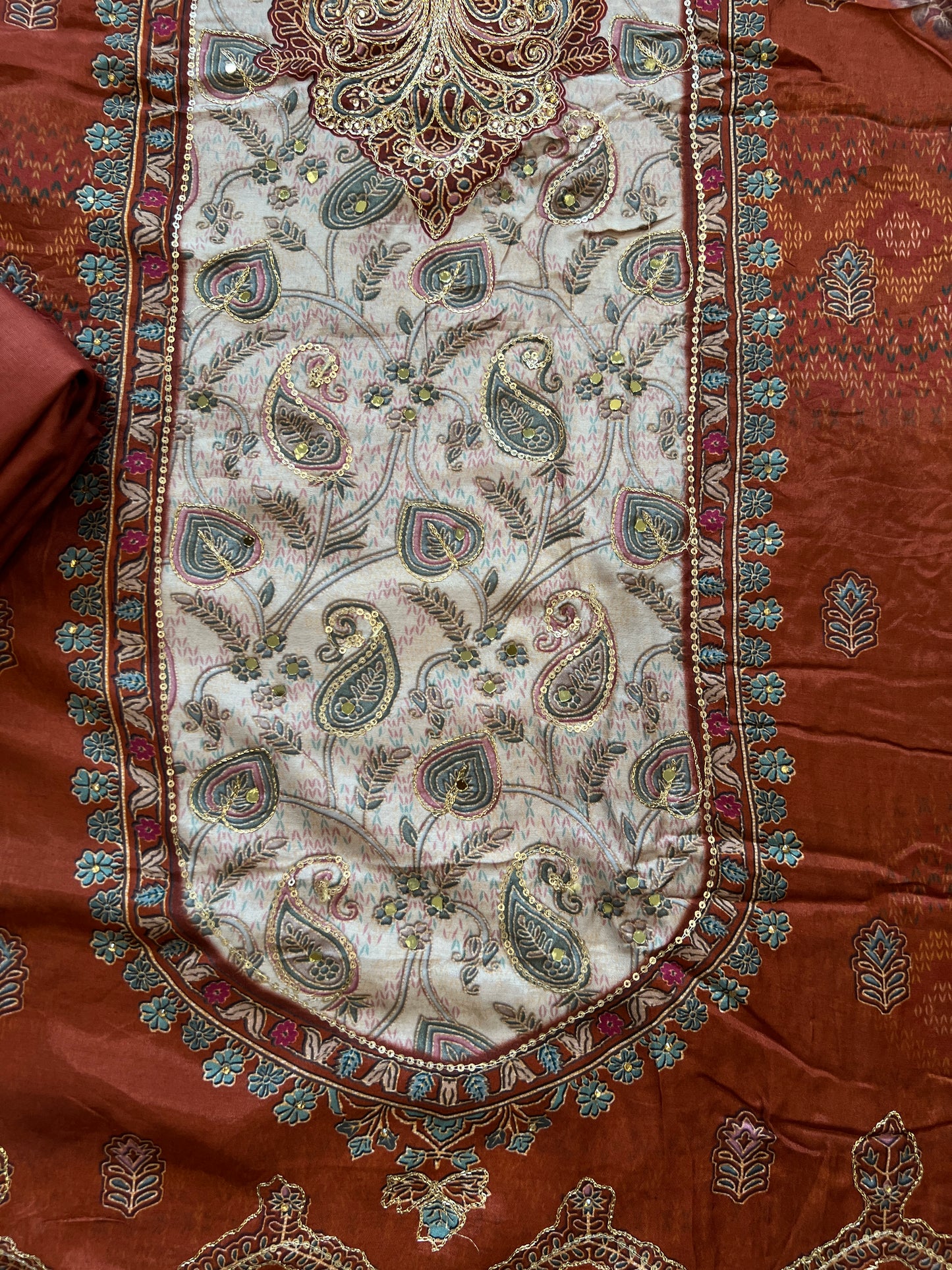 RUST MUSLIN EMBROIDERY SUIT 281