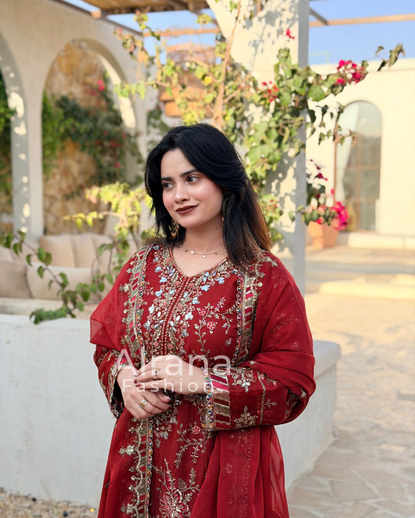 NOOR -E-CHIFFON RUST READYMADE SUIT