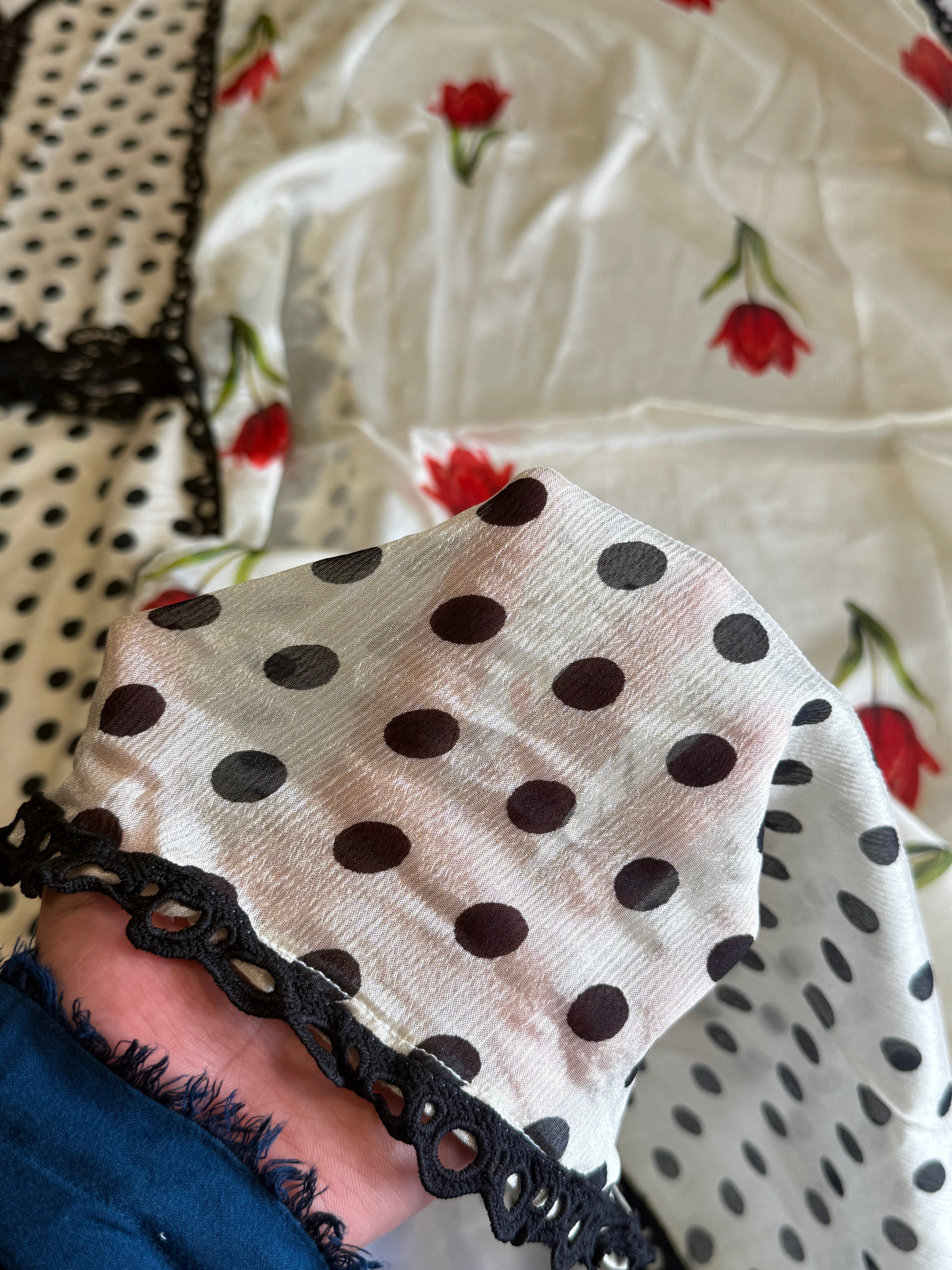 POLKA MUSLIN LONG KAFTAN SUIT Q
