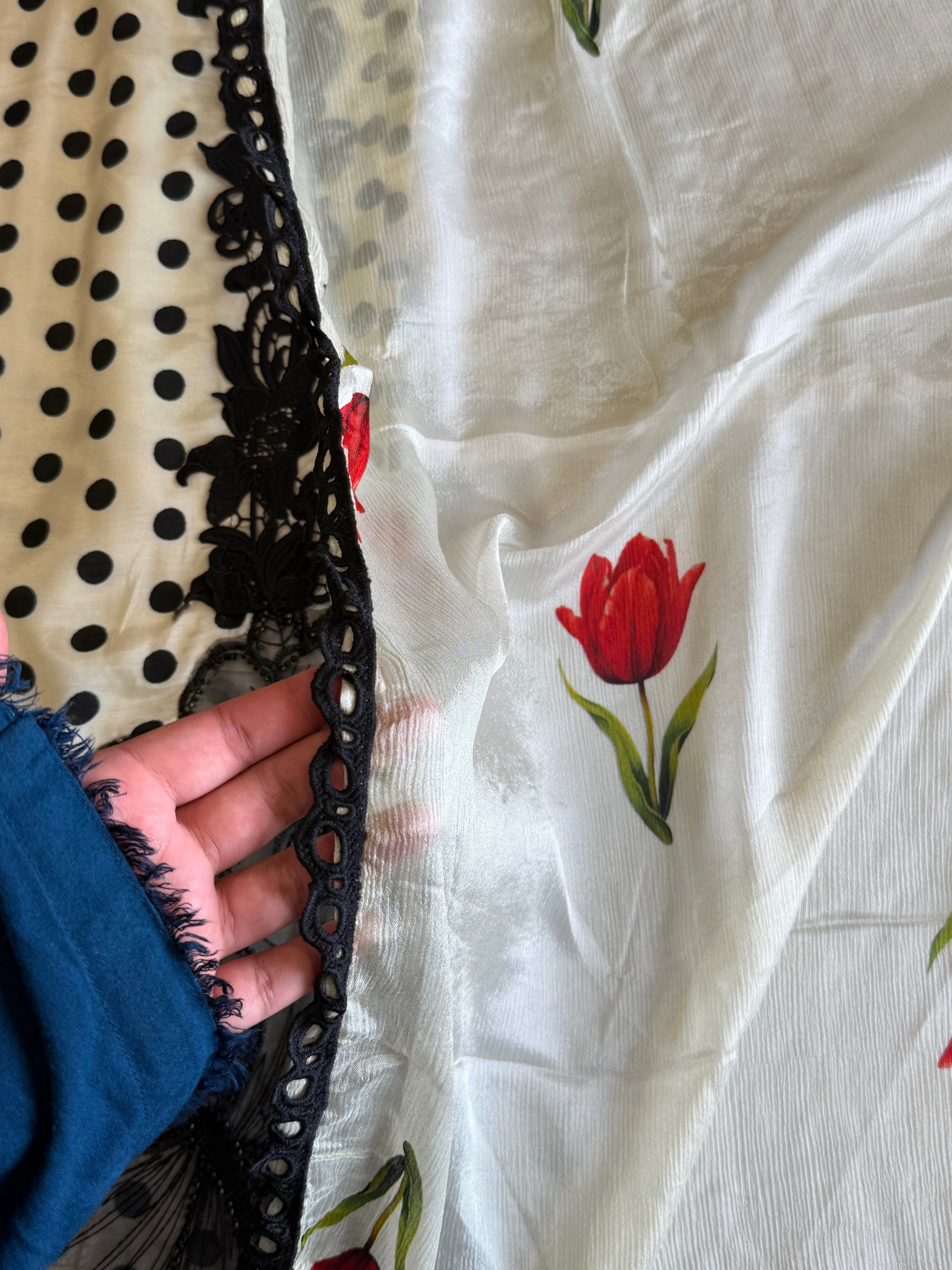 POLKA MUSLIN LONG KAFTAN SUIT Q