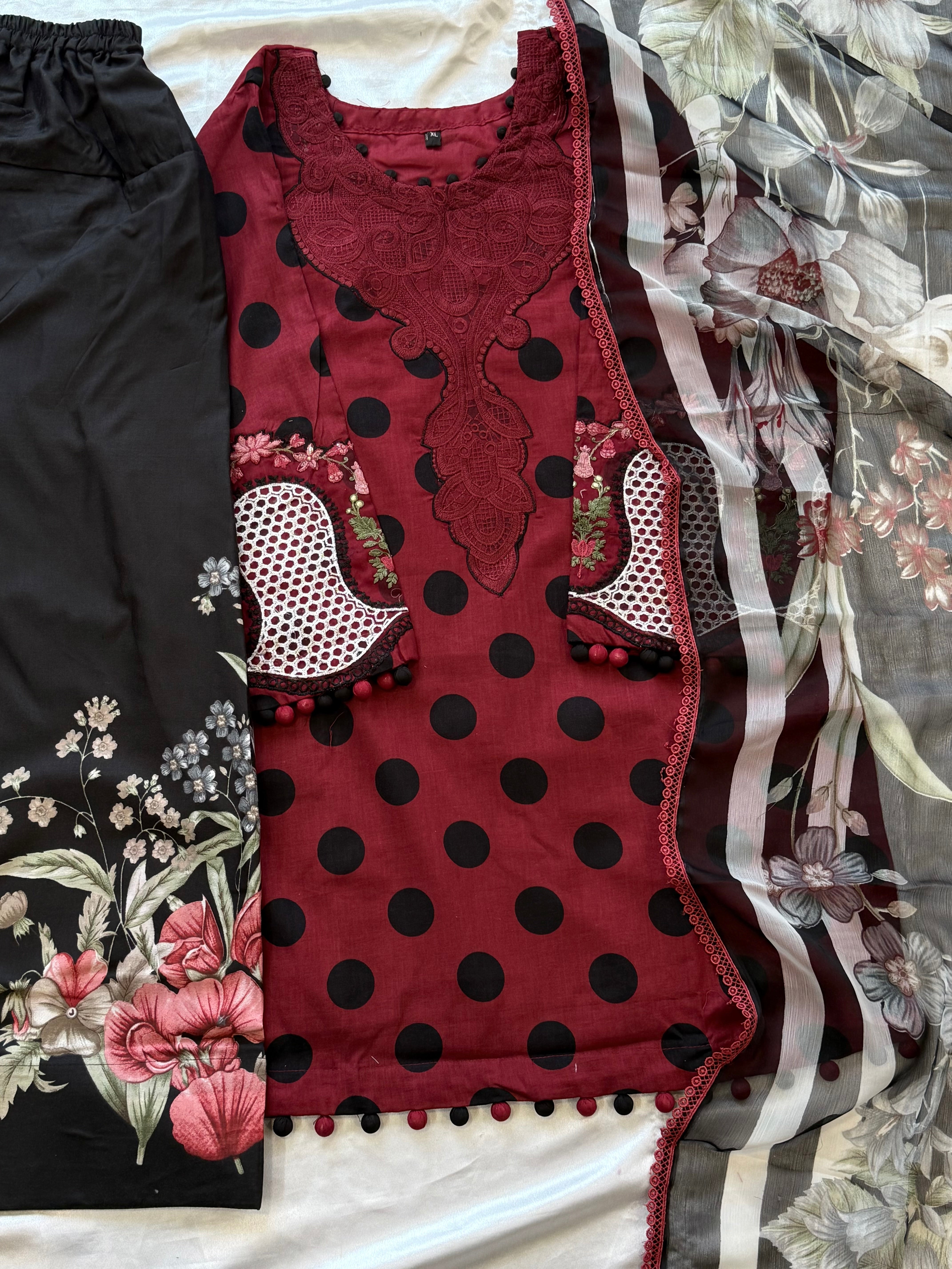 POLKA DOT PATCH FARSHI SHALWAR SUIT 3
