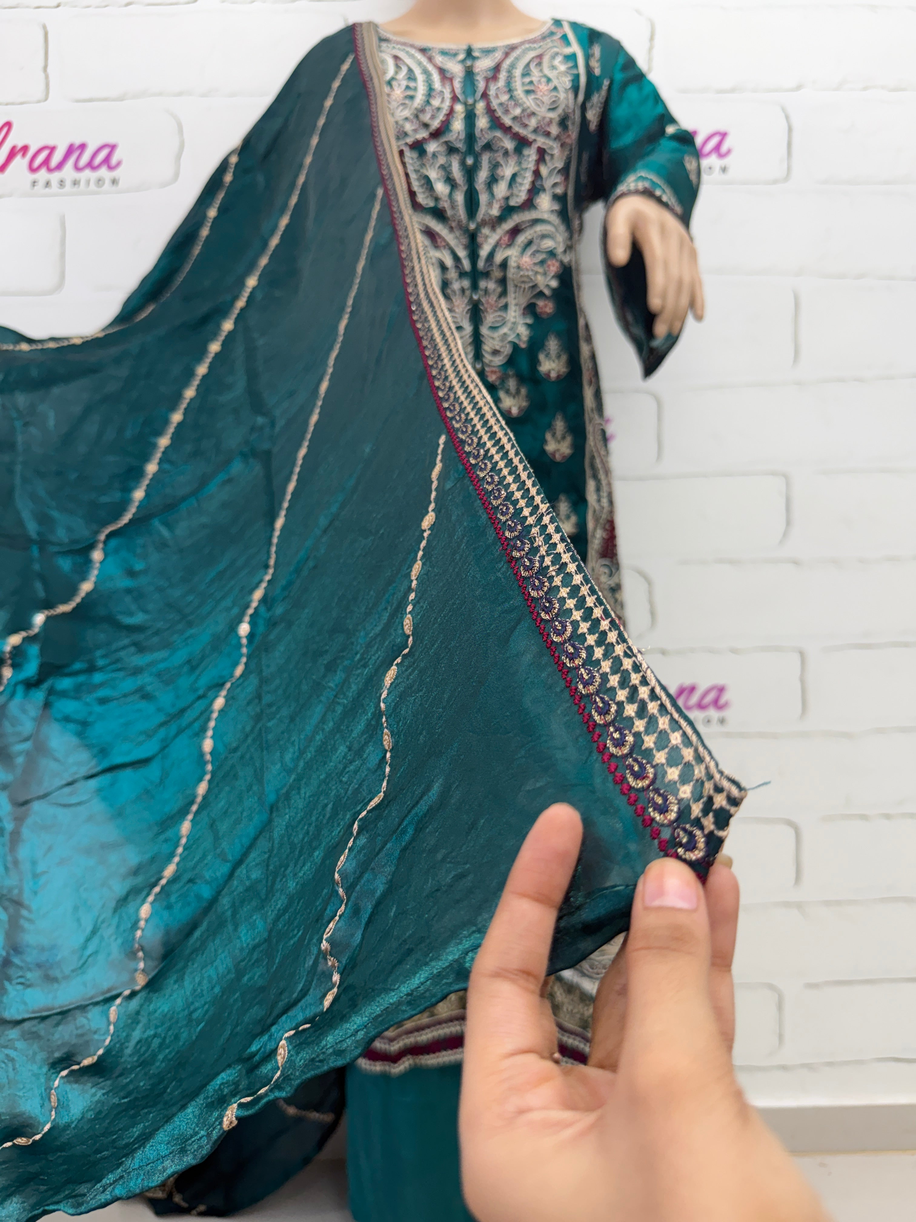 PEACOCK SILK READYMADE EMBROIDERY SUIT Q