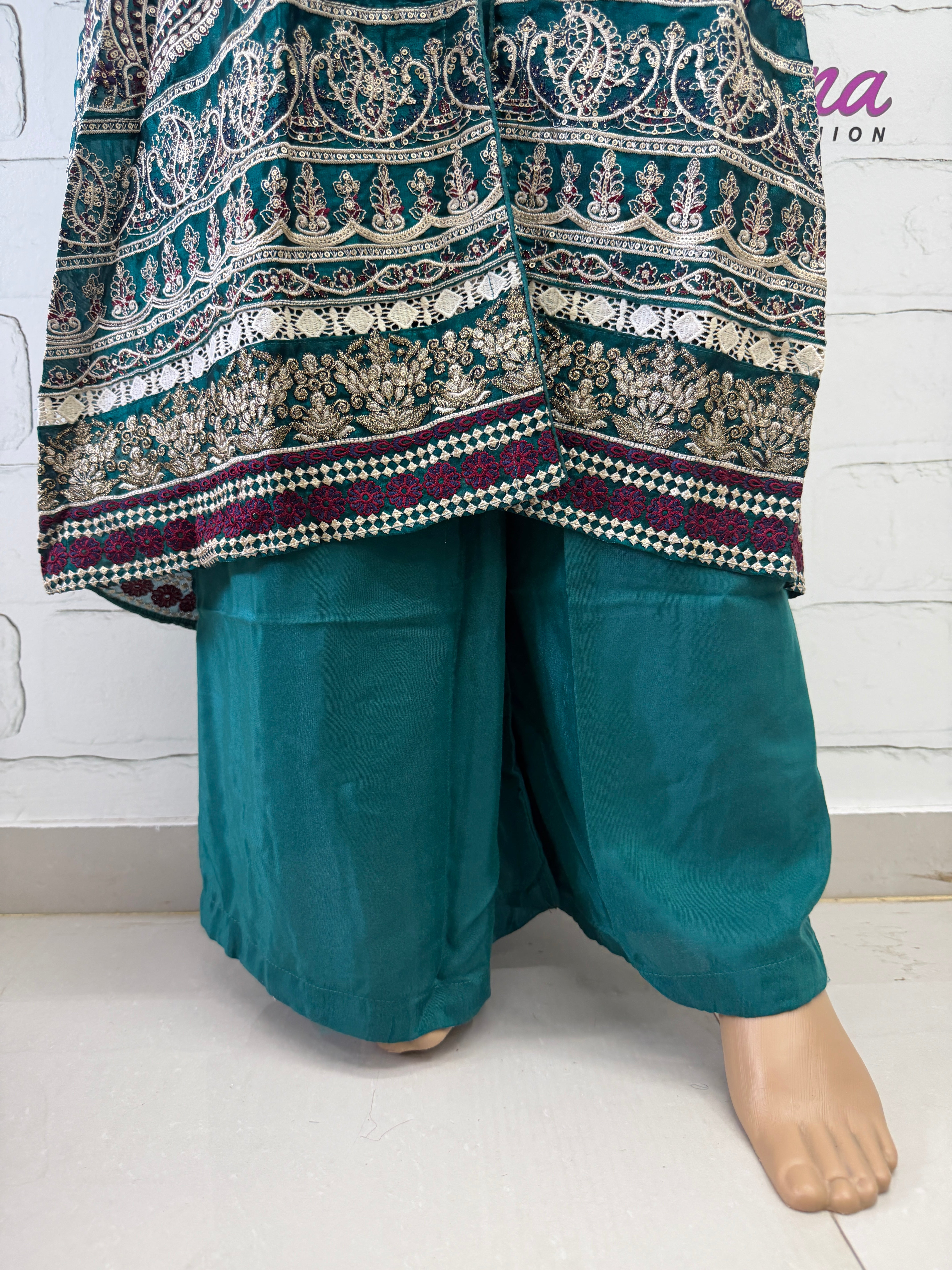 PEACOCK SILK READYMADE EMBROIDERY SUIT Q