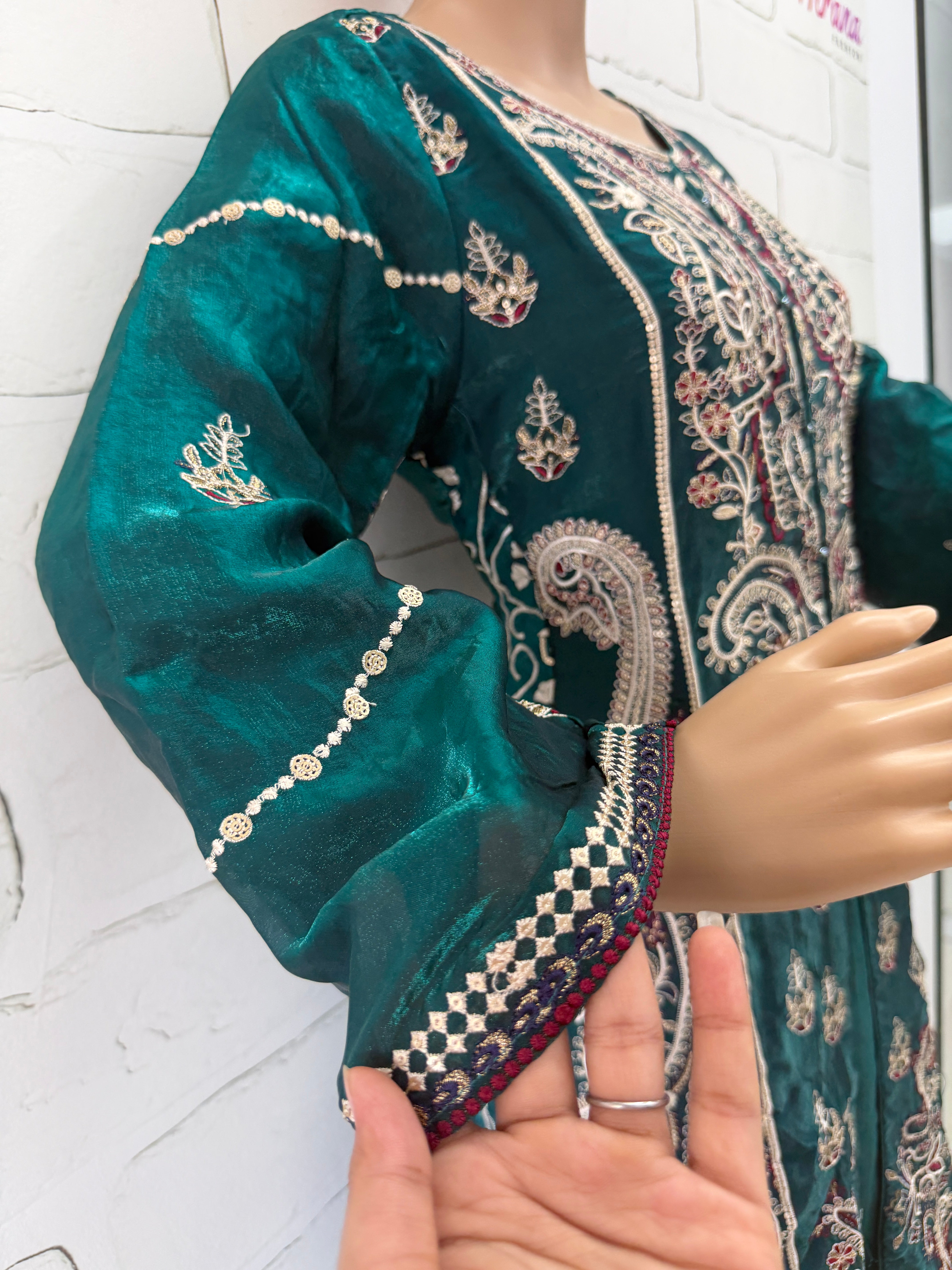 PEACOCK SILK READYMADE EMBROIDERY SUIT Q