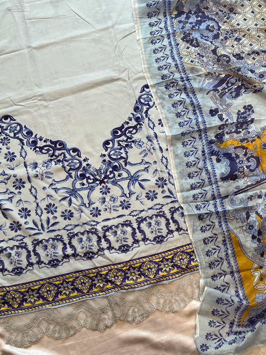 LIGHT BLUE LUXE SOFT COTTON EMBROIDER SUIT